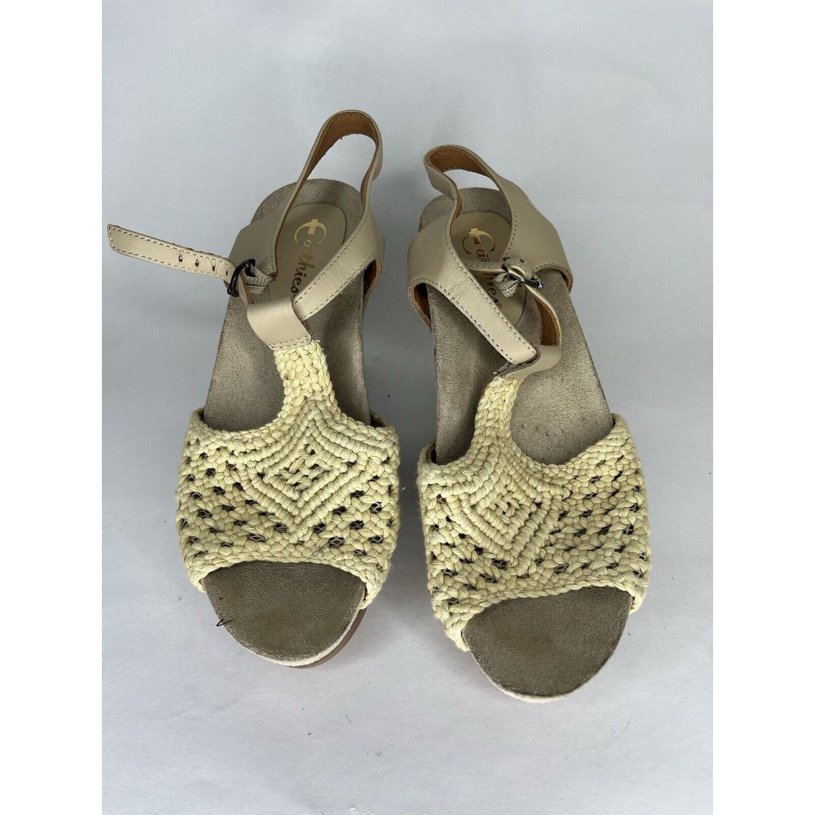 Other Earthies Beige Knit Leather Peep Ankle Strap Heel Sandals Wo Size US 8 / IT 38 - 9 Thumbnail
