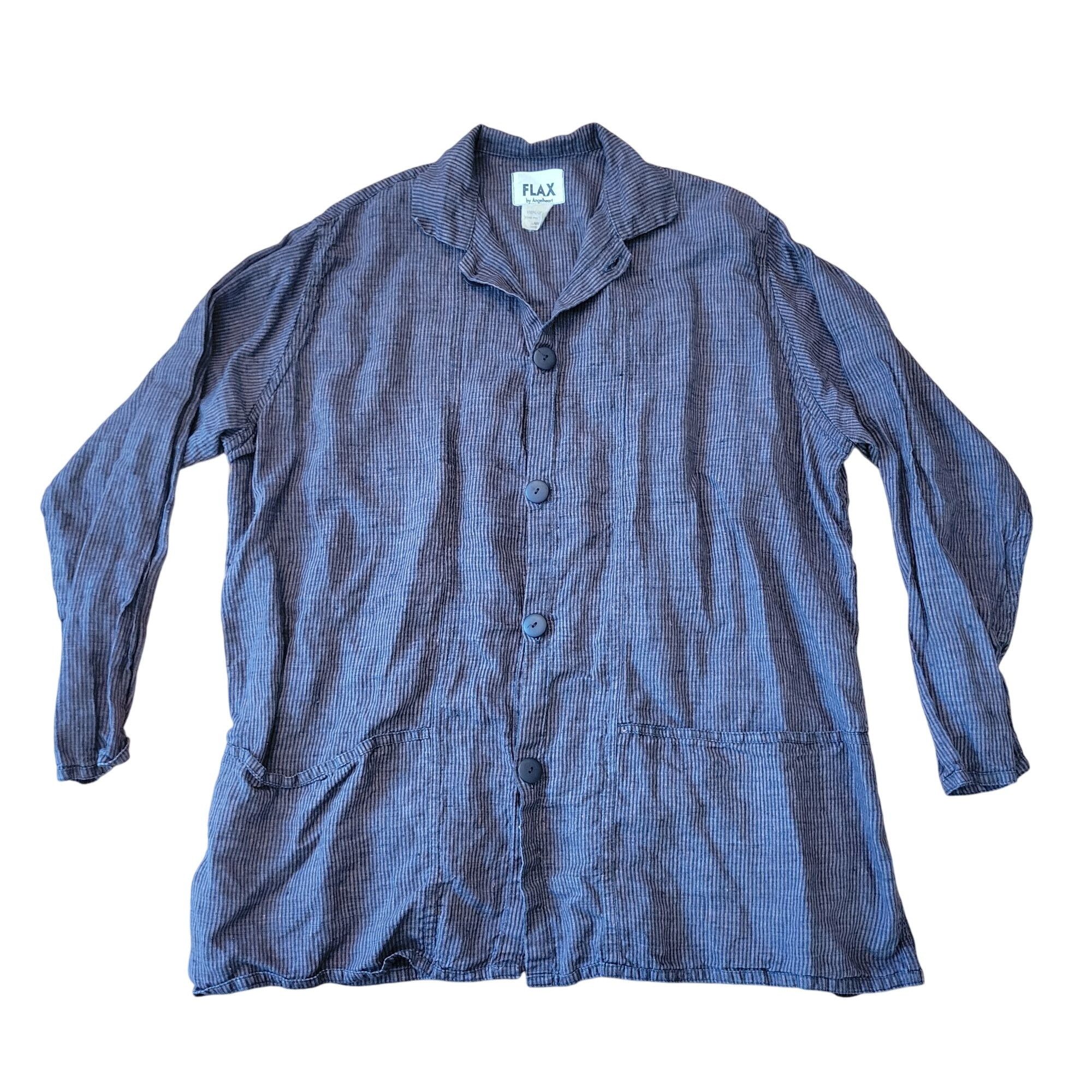 FLAX Flax Angelheart L Black Gray Stripe Linen Button Up Jacket P Size L / US 10 / IT 46 - 1 Thumbnail