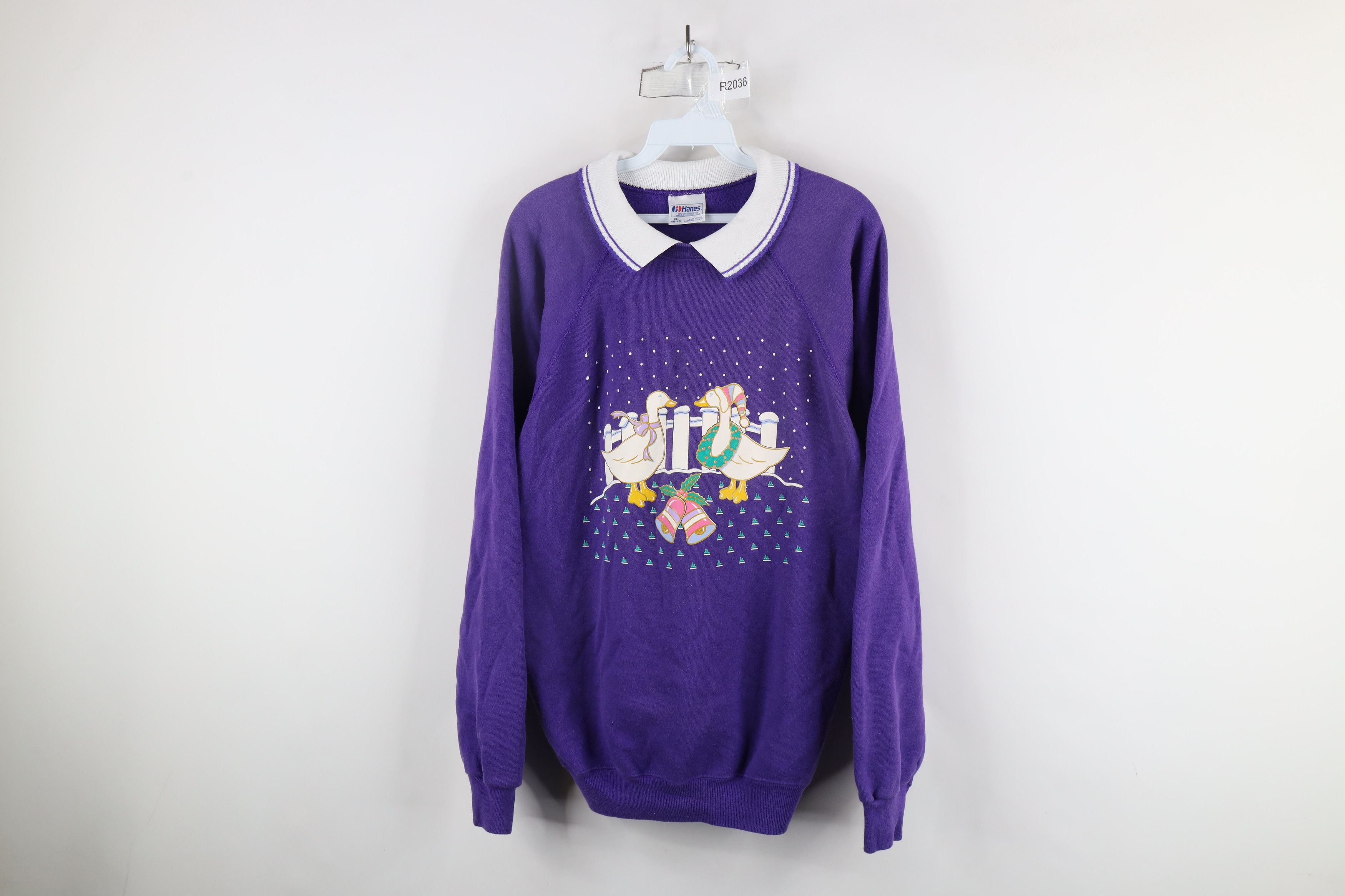 Vintage Vintage 90s Streetwear Ducks Collared Sweatshirt Purple USA Size XL / US 12-14 / IT 48-50 - 1 Thumbnail