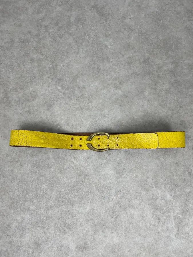 Roberto Cavalli 2000s Cavalli Cracked Yellow Leather Belt Size ONE SIZE - 4 Thumbnail
