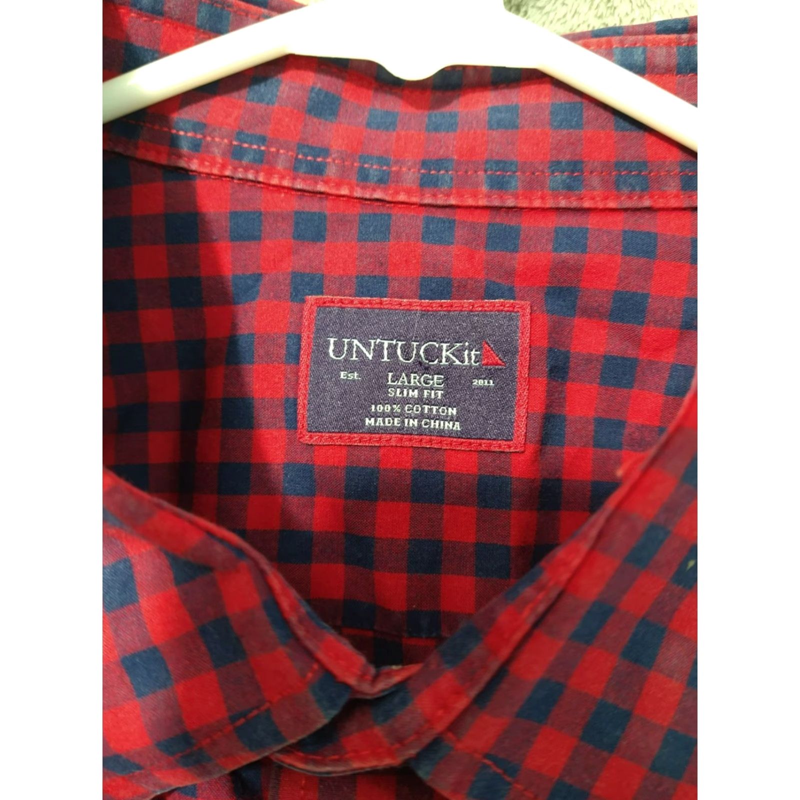 UNTUCKit UNTUCKit Shirt Mens Large Red Plaid Slim Fit Long Sleeve Button Down Cotton Size US L / EU 52-54 / 3 - 7 Thumbnail