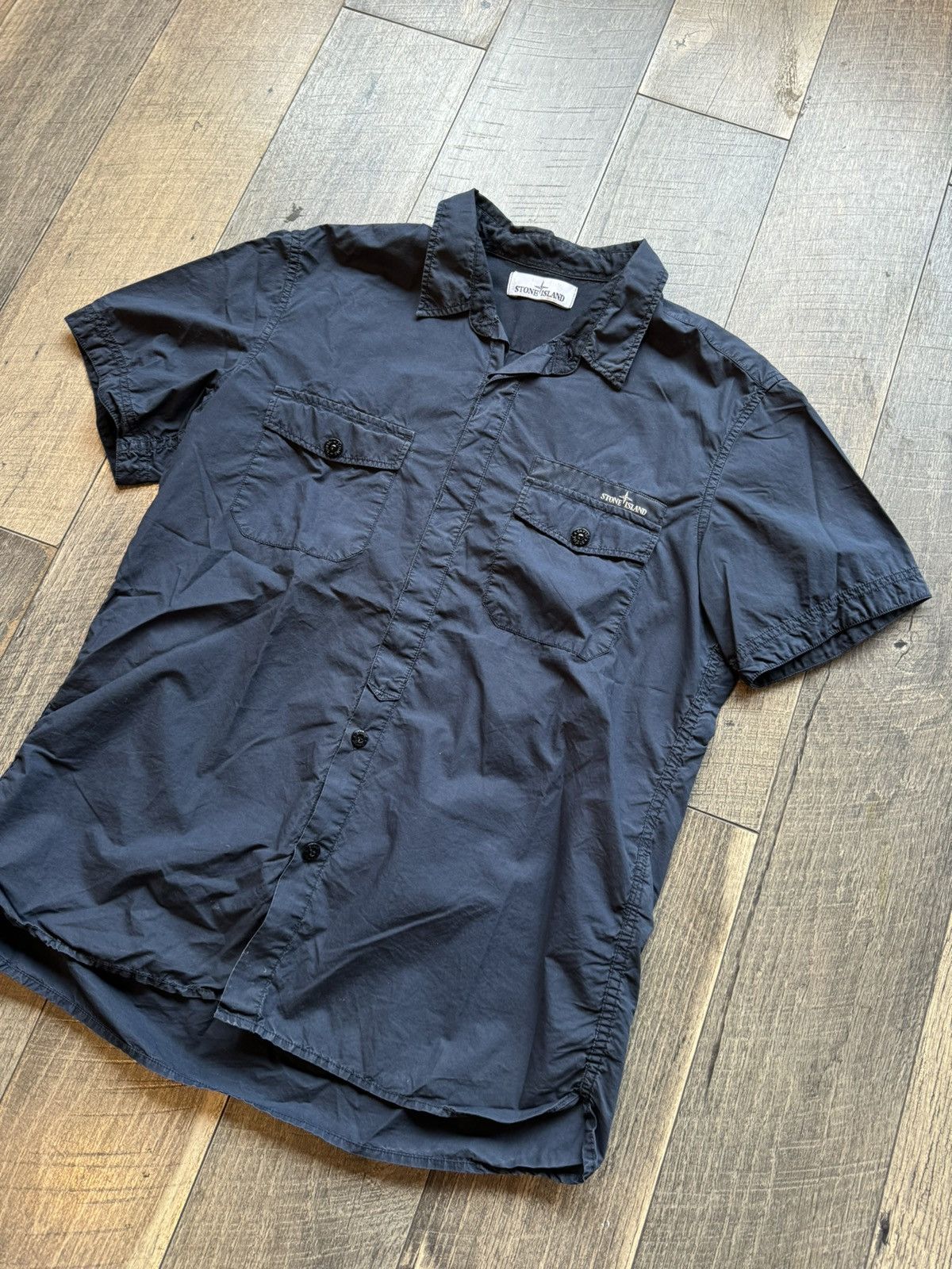 Stone Island Stone Island Navy Short Sleeve Button Up Shirt - Medium Size US M / EU 48-50 / 2 - 2 Thumbnail