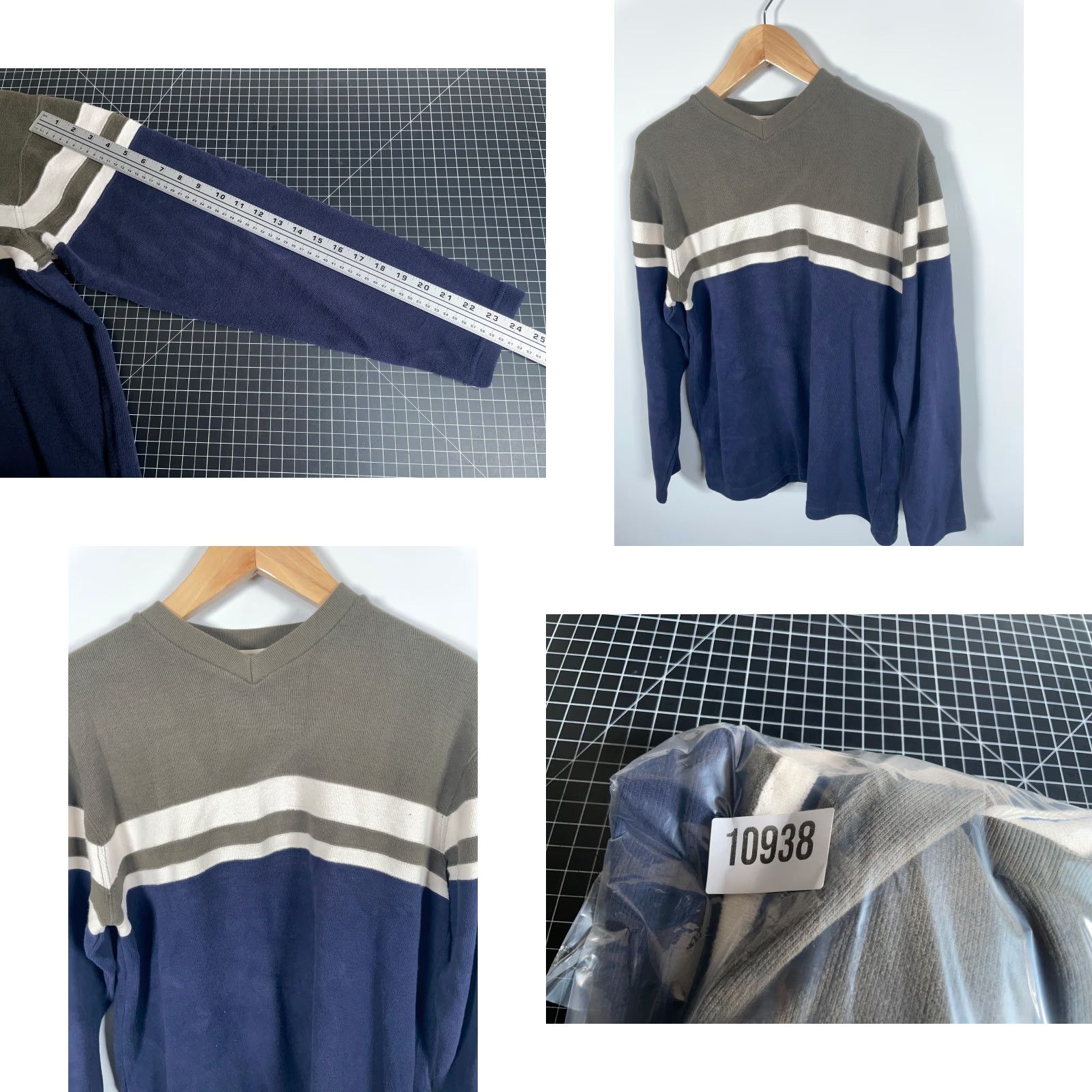 Vintage VINTAGE Y2K Style Sweater Men’s Large Blue Green Striped V-Neck Knit Punk Skater VTG Pullover Casual Hipster Preppy Retro Mens Size US L / EU 52-54 / 3 - 8 Thumbnail