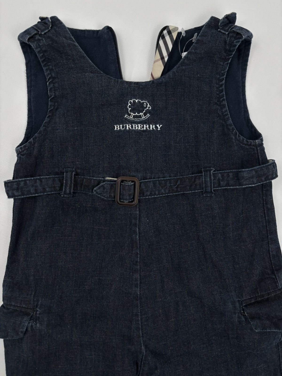Burberry Unisex Prorsum Logo Nova Check Trim Denim Overalls Bottoms Jeans Jacket Size XXS / US 00 / IT 34 - 15 Thumbnail