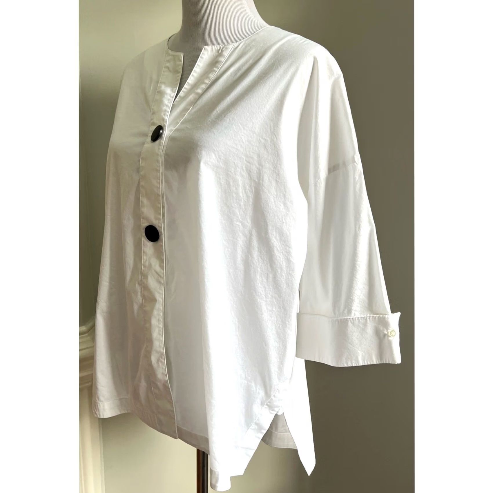 Vintage Ming Wang Blouse Womens XL White Stretch Cotton 3/4 Sleeve Button Front Top Shirt Size XL / US 12-14 / IT 48-50 - 5 Thumbnail