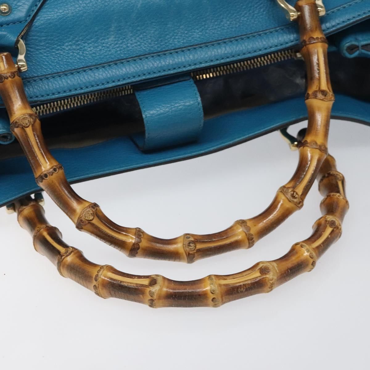 Gucci GUCCI Bamboo Hand Bag Leather Blue Gold Size ONE SIZE - 7 Thumbnail