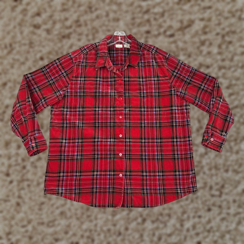 Vintage L.L.Bean Shirt Womens 1X Red Plaid Flannel Button Front Long Sleeve Cotton Hike Size XL / US 12-14 / IT 48-50 - 1 Thumbnail