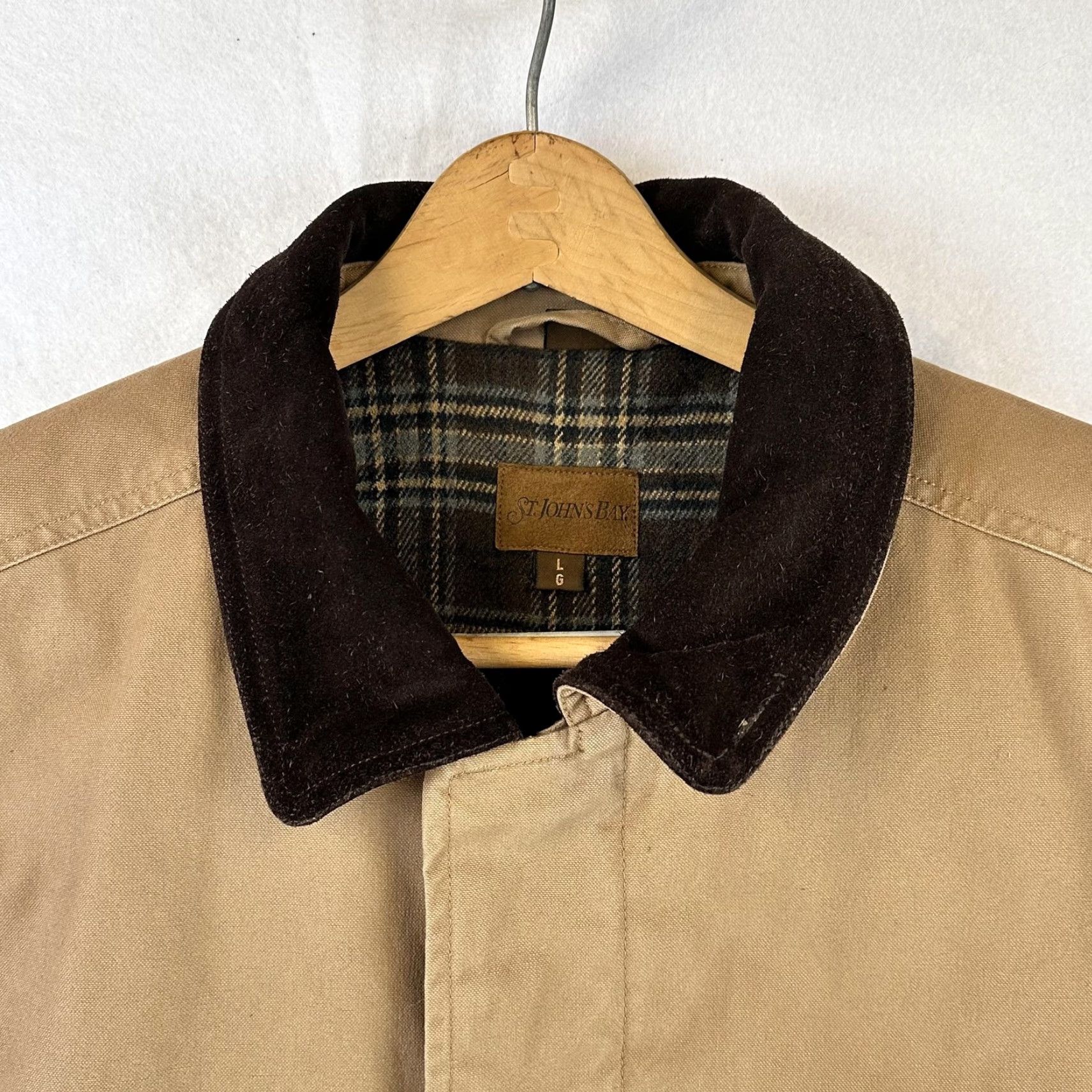 Vintage St. John's Bay Jacket Mens Large Canvas Barn Coat Leather Collar Plaid Lining Size US L / EU 52-54 / 3 - 6 Thumbnail