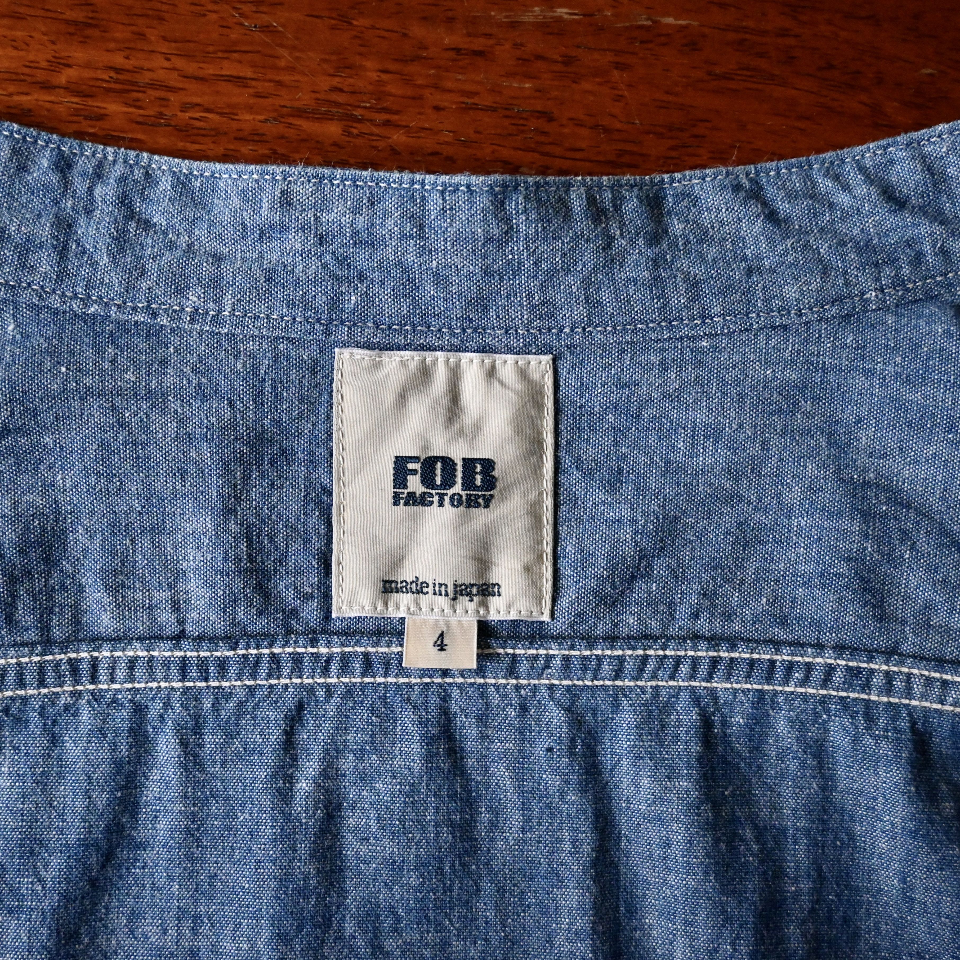 FOB Factory chambray band collar work shirt, made in Japan