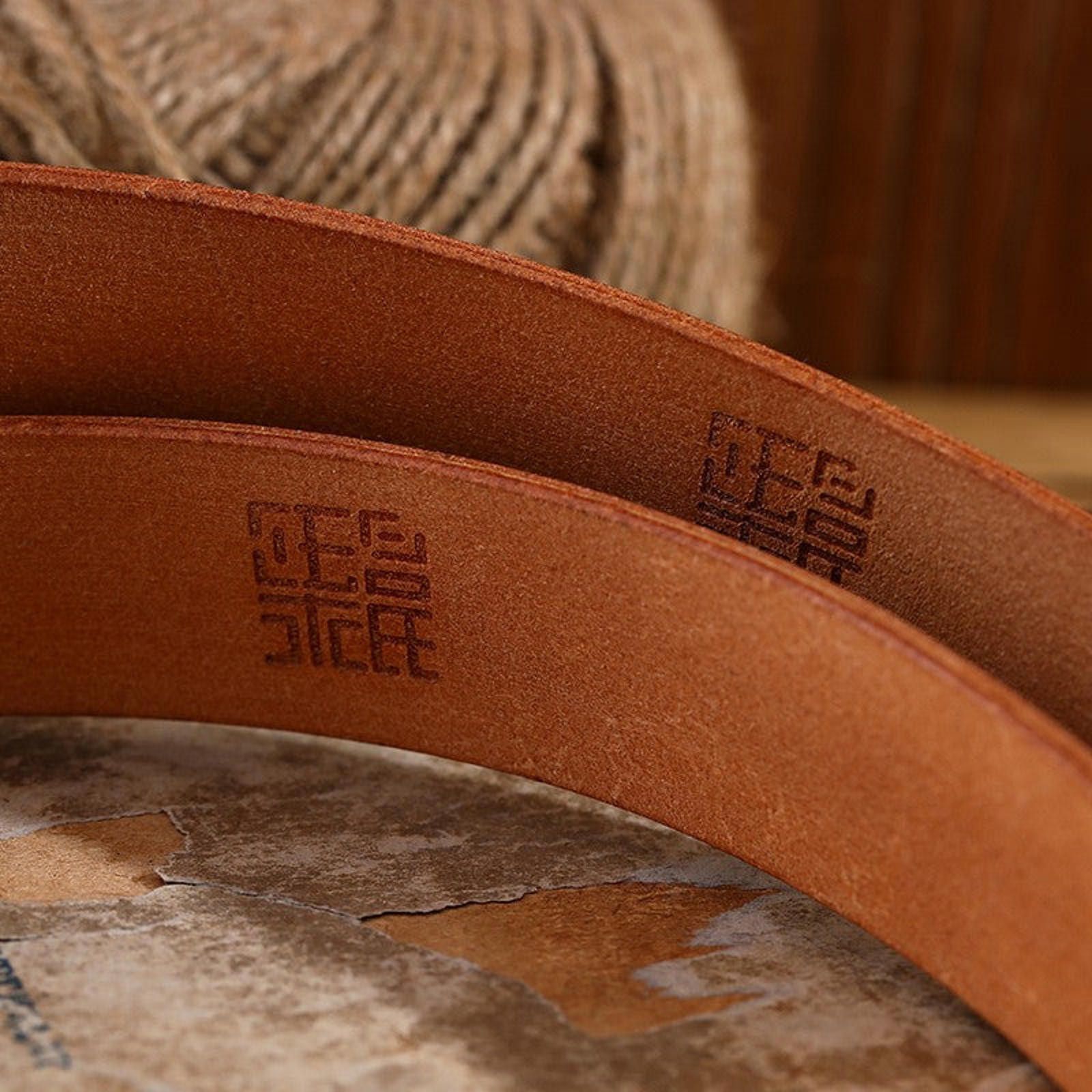 Leather Vintage Leather Belt – Brass Single Prong, Workwear Style Size ONE SIZE - 5 Thumbnail