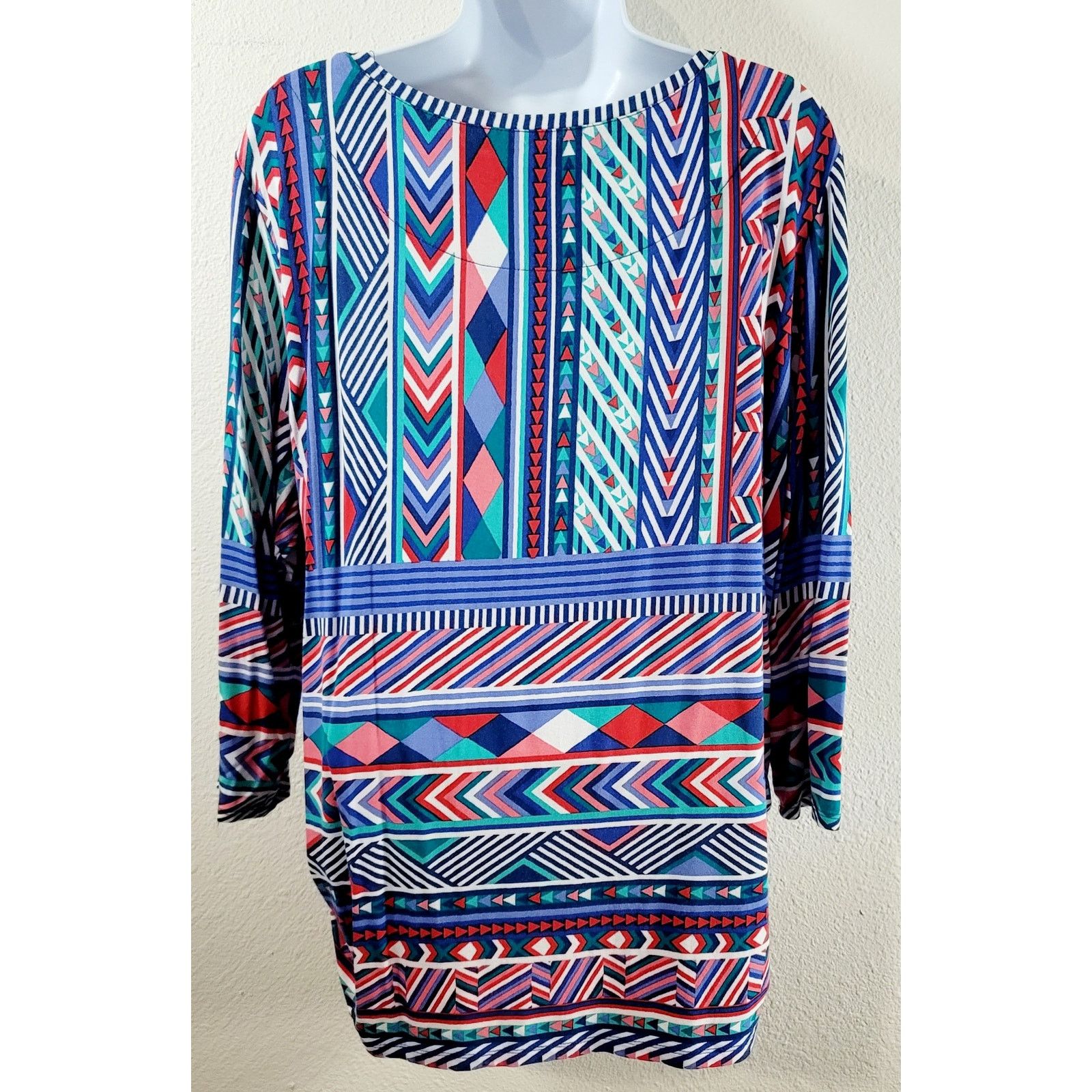 Other Ruby Rd. Blue Pink Arrow Geo Print Top XL Lightweight Ruched Size XL / US 12-14 / IT 48-50 - 5 Thumbnail