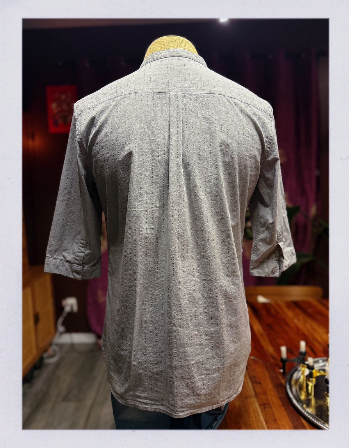 Other Minimalist Stand Collar Shirt – Light Grey Textured Cotton Size US S / EU 44-46 / 1 - 7 Thumbnail