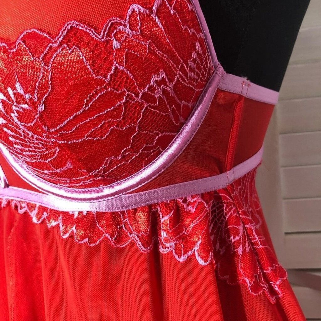 Vintage Auden Intimates Babydoll Padded bra Sheer Lace Mesh Red sz S Size ONE SIZE - 10 Thumbnail