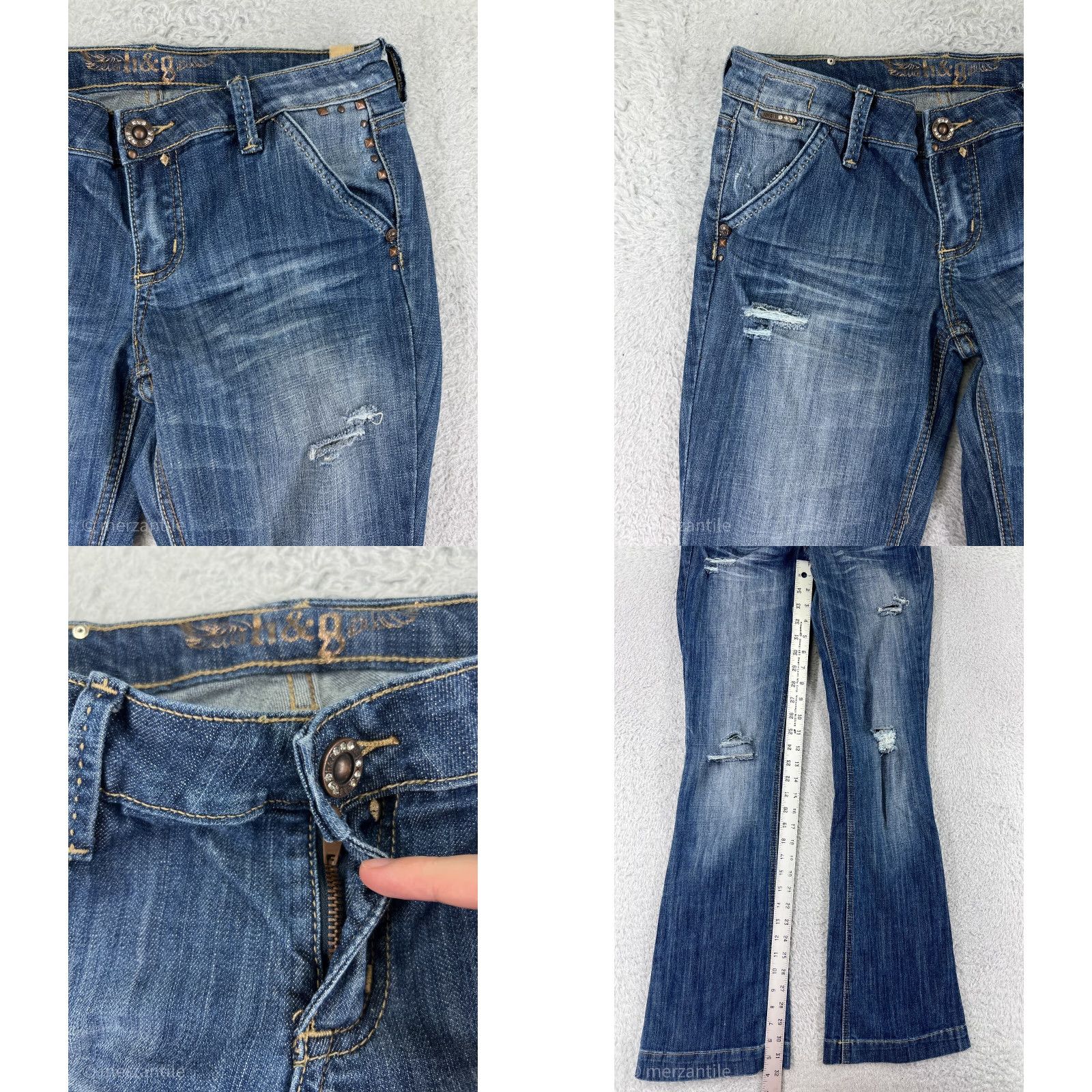 Vintage H&G Jeans Womens 7 Blue Denim Bootcut Distressed Embroidered 5-Pocket Cotton Blend Regular Blue 1900s? Size 28" / US 6 / IT 42 - 8 Thumbnail