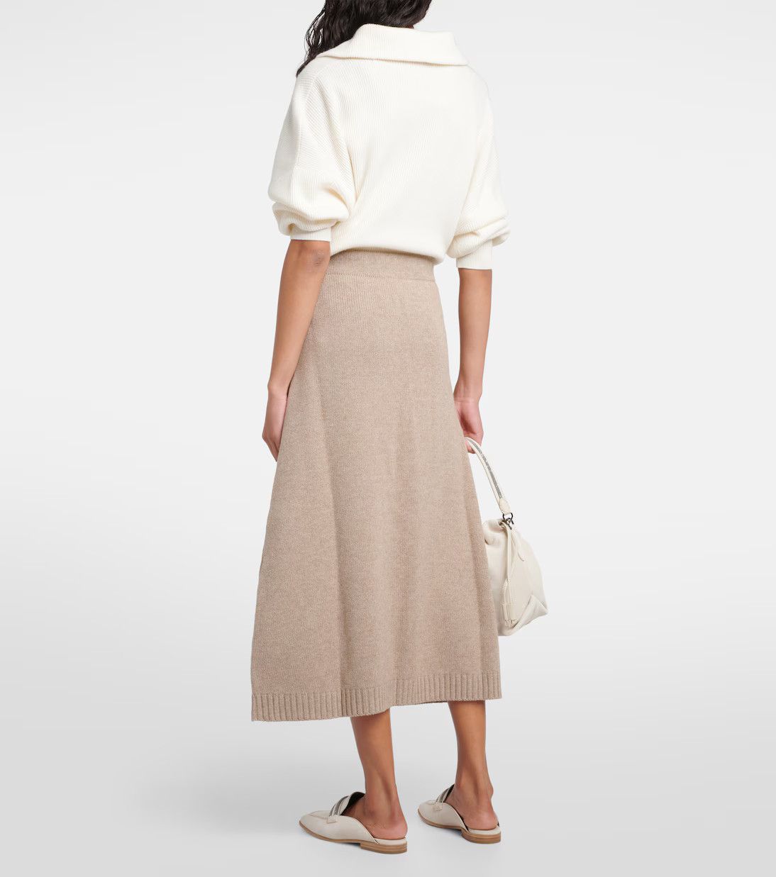 Brunello Cucinelli o1y0725 Midi Skirt in Beige Size 25" / US 0 / IT 36 - 3 Thumbnail