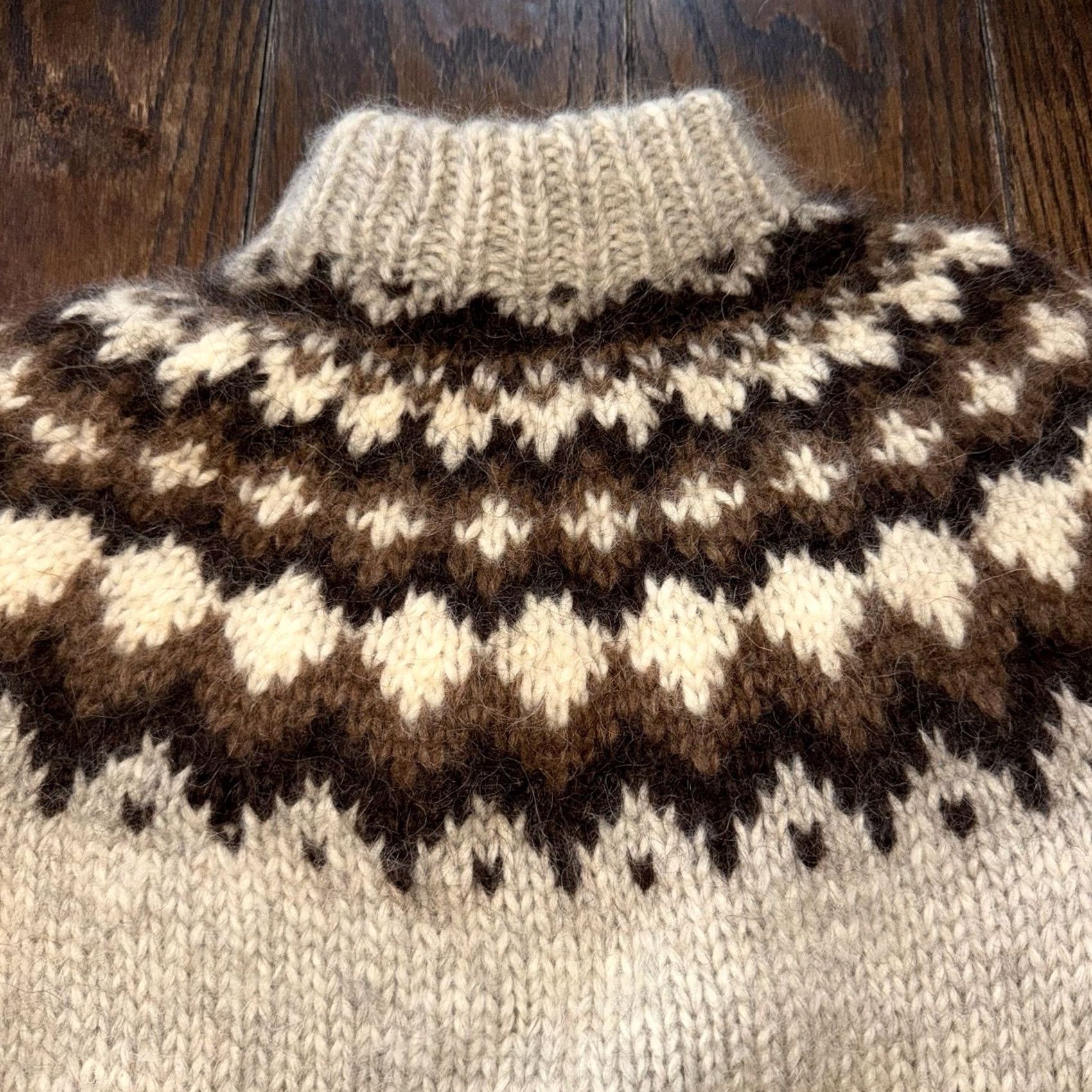 Vintage VINTAGE Husfliden Norway Sweater Mens Small Beige Brown Wool Nordic Knit Pullover Mock Neck 80s Wool Hand Wash Only Mens Regular Brown Size US S / EU 44-46 / 1 - 2 Thumbnail