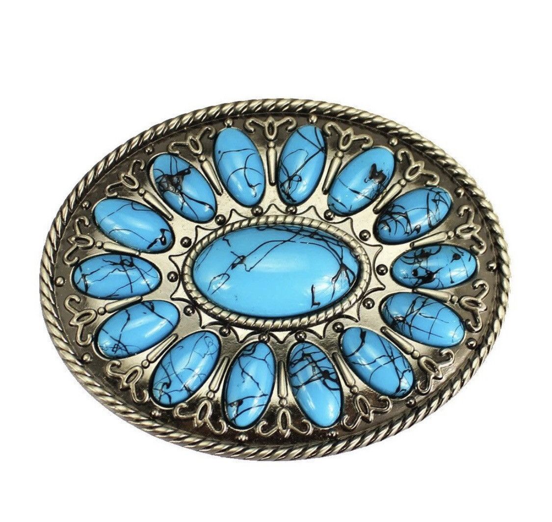 Cowboy Equipment Oval Turquoise Boho Belt Buckle Size ONE SIZE - 1 Thumbnail