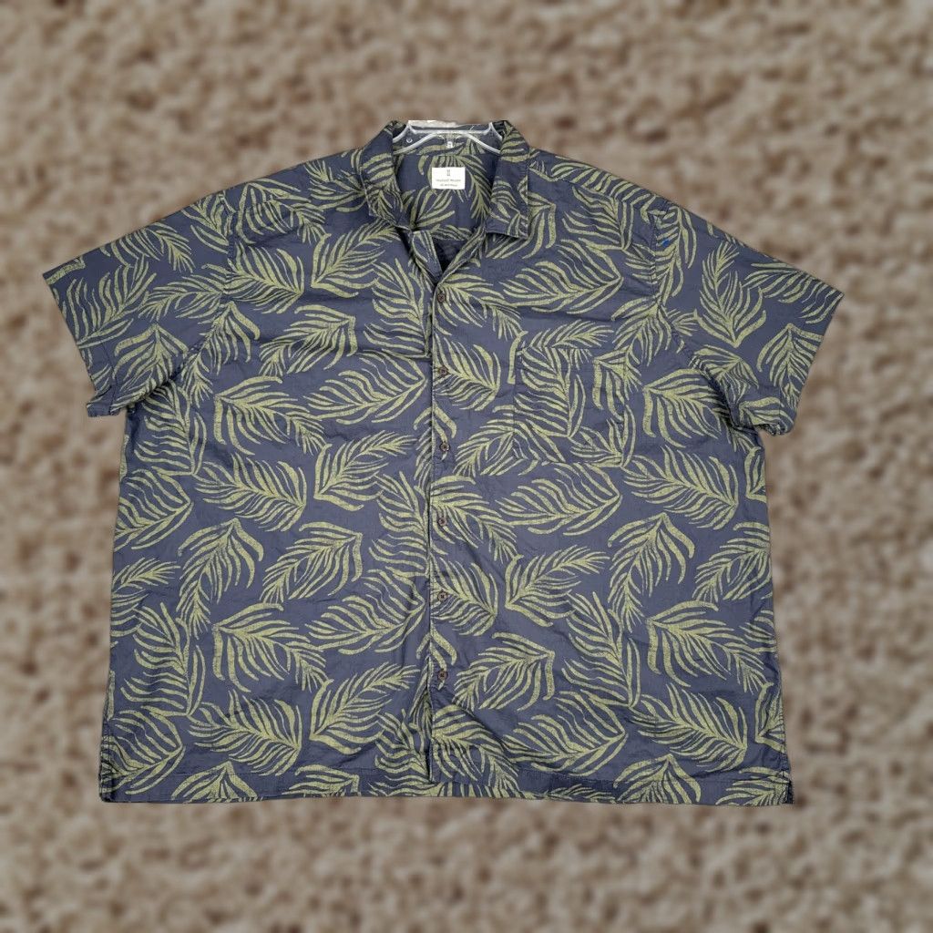 Vintage Mutual Weave Shirt Mens 4XL Blue Leaf Print Short Sleeve Button Up Cotton Aloha Size US XXL / EU 58 / 5 - 1 Thumbnail