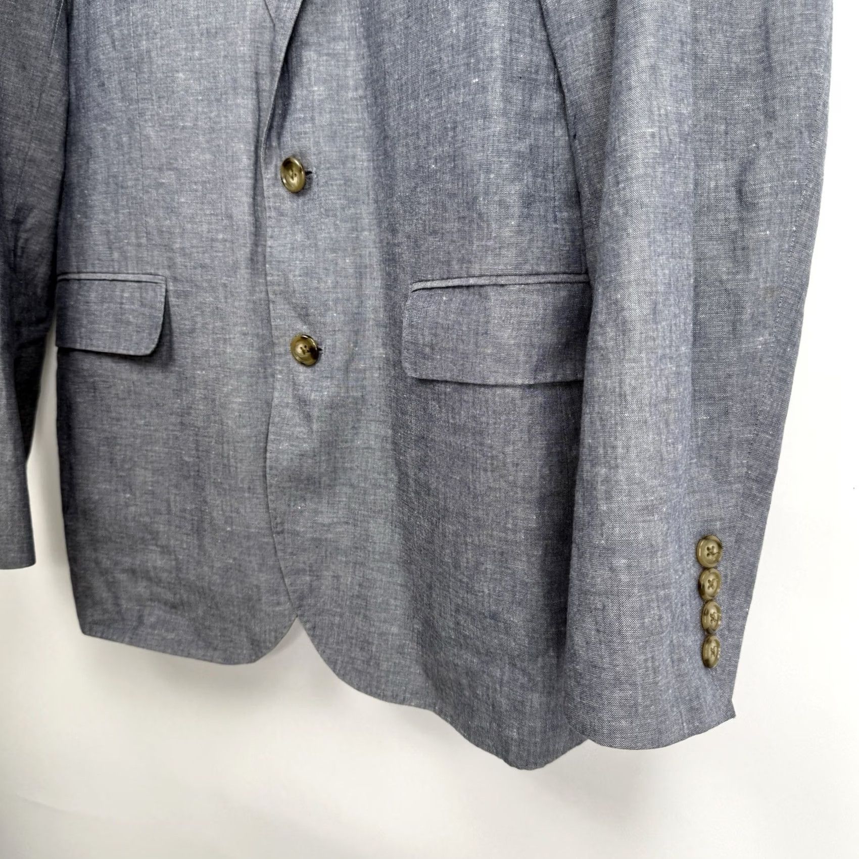 J.Crew J.CREW Blazer Mens 40L Blue Linen Cotton Slim Fit Single-Breasted Notch Lapel 2-Button Long Woolless Tweed Jacket Front Flat Front Chest 40 in Size 40R - 6 Thumbnail