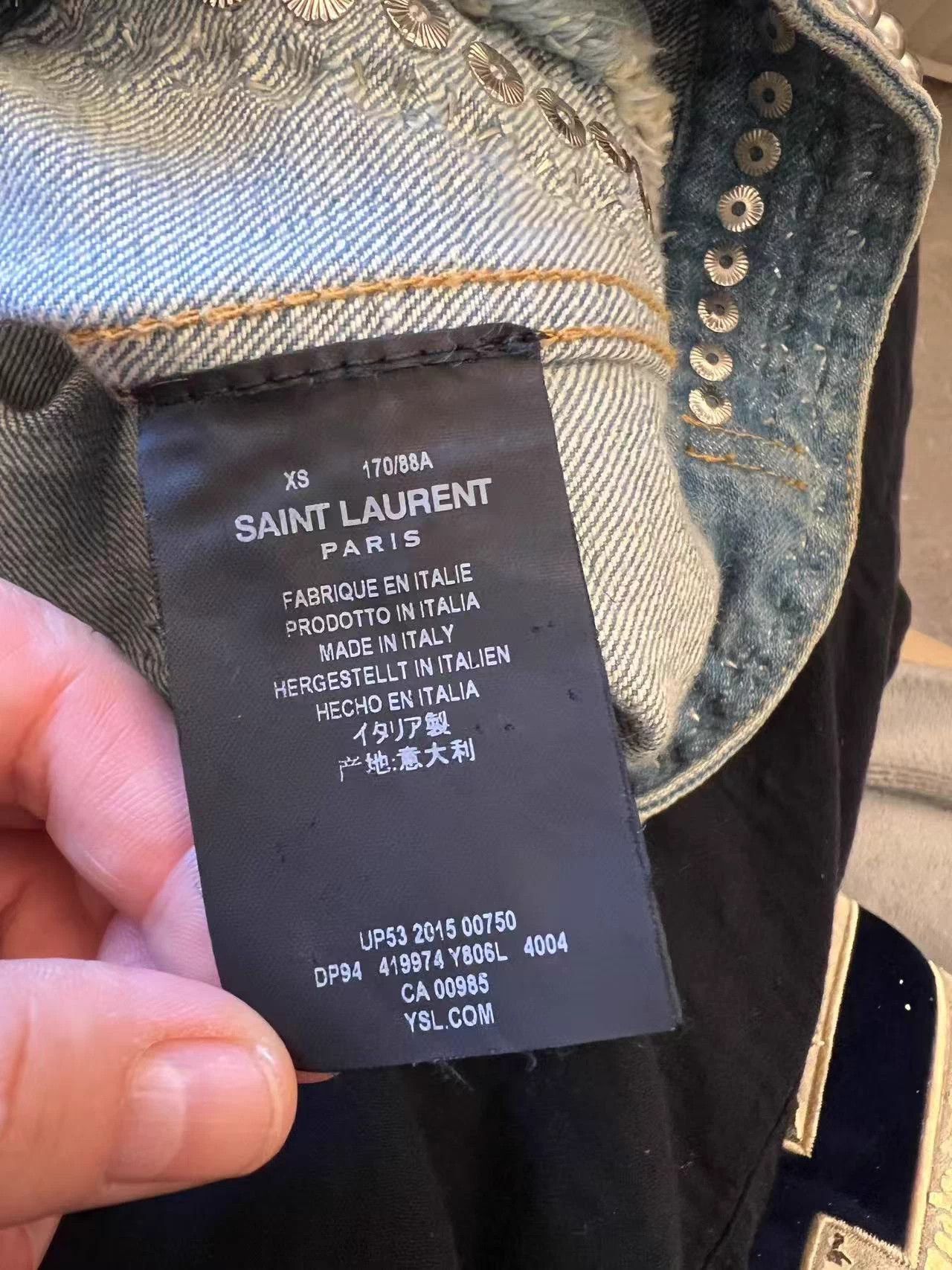 Saint Laurent Paris Saint Laurent 16SS Hedi Slimane Rhinestone Beaded Denim Jkt Size US XS / EU 42 / 0 - 6 Thumbnail