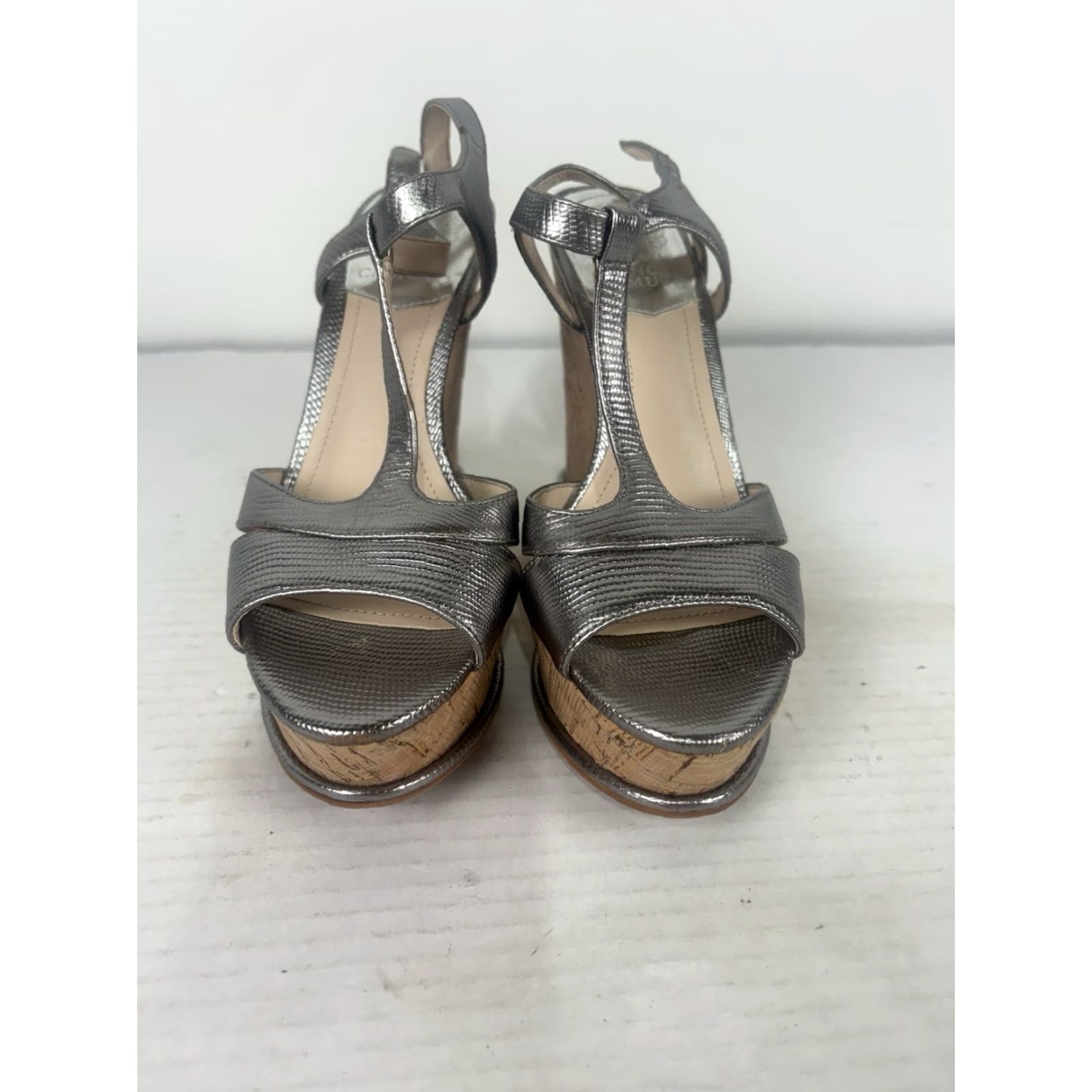 Vince Camuto Vince Camuto Silver Leather Strappy Wedge Platform Dress Shoes Womens 7.5M Size M / US 6-8 / IT 42-44 - 3 Thumbnail