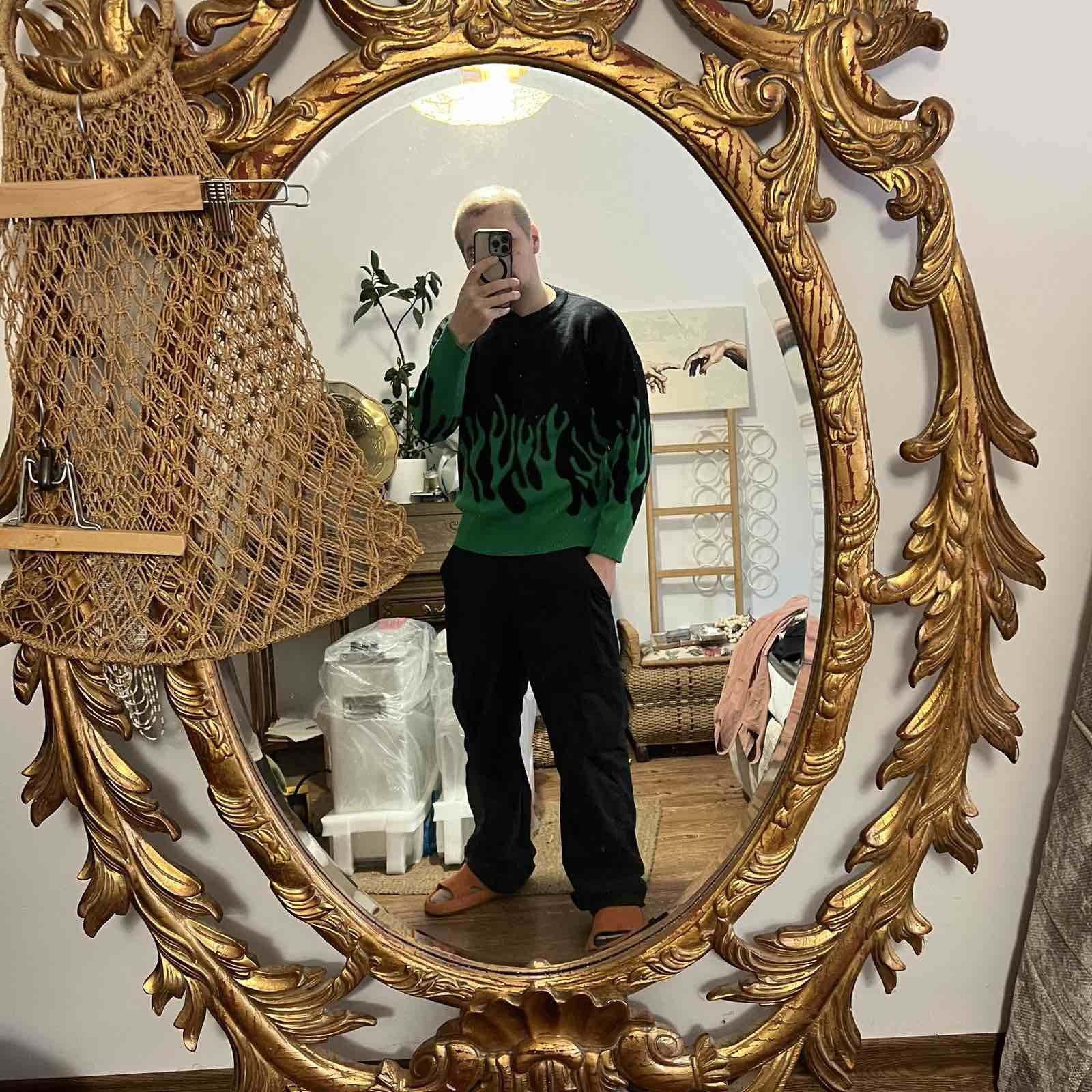Vintage Vintage Y2K Japanese Style Green Flame Fire Knit Sweater Size US S / EU 44-46 / 1 - 3 Thumbnail