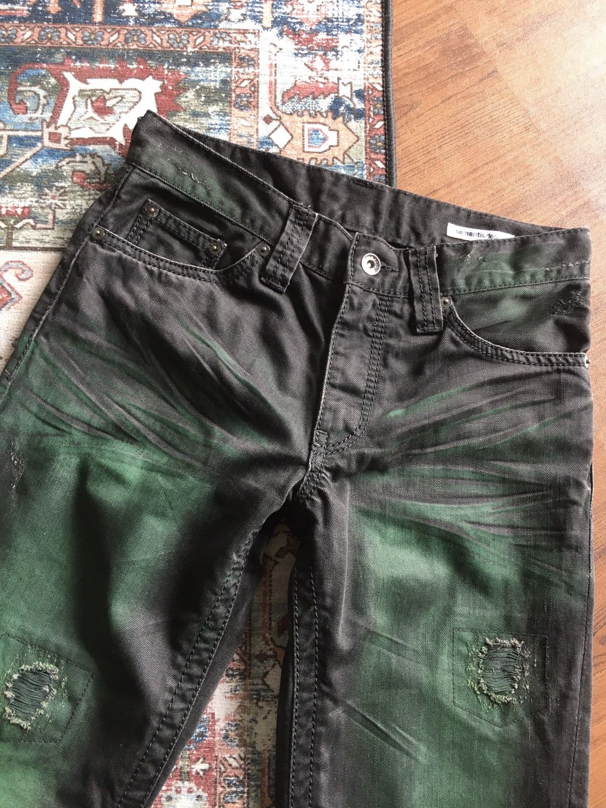 If Six Was Nine × Tornado Mart × semanticdesign Semantic Design Spiral Cut Denim Jeans Green Washed Size US 30 / EU 46 - 3 Thumbnail