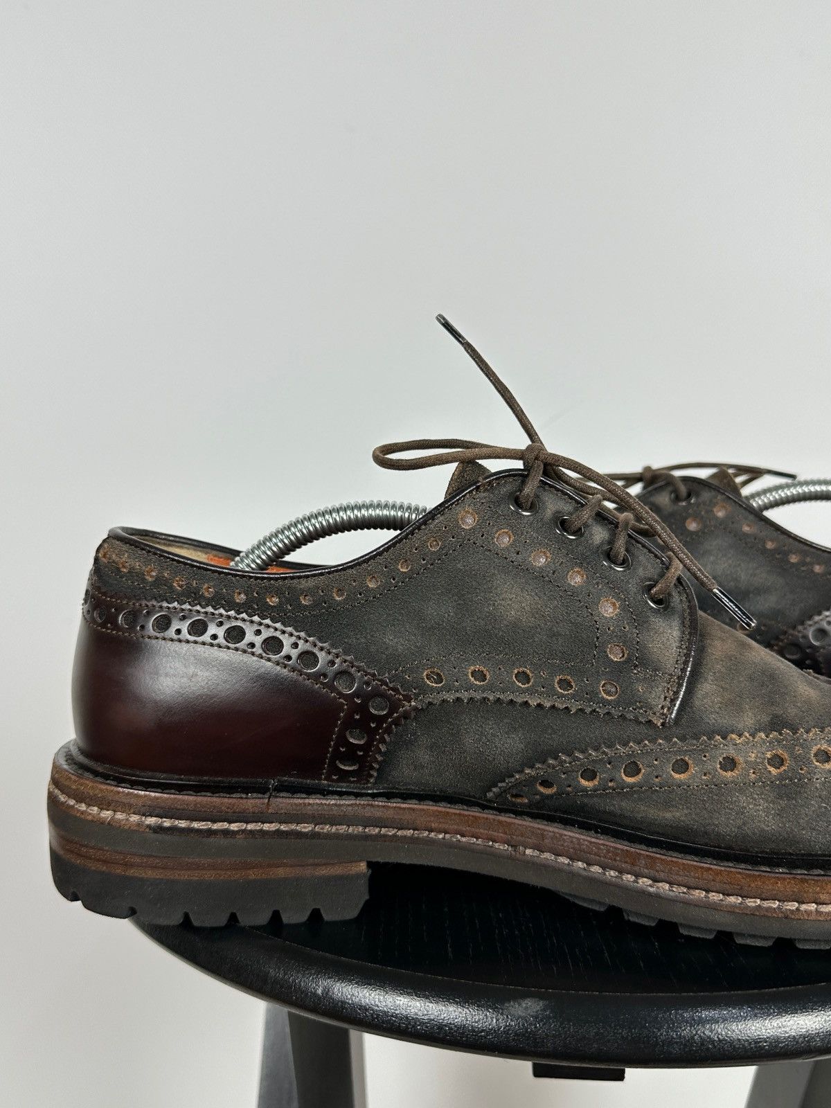 Santoni Santoni Wingtip Brogue Brown Suede Leather Shoes Size US 9.5 / EU 42-43 - 21 Thumbnail