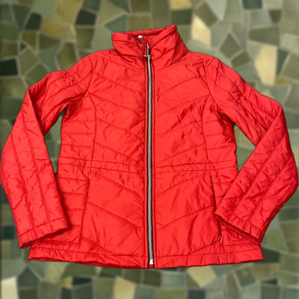 Guess GUESS Womens Jacket Small Red Nylon Mock Neck Lined Quilted Puffer Lightweight Short Zip Satin Logo Casual Outerwear Size S / US 4 / IT 40 - 1 Thumbnail