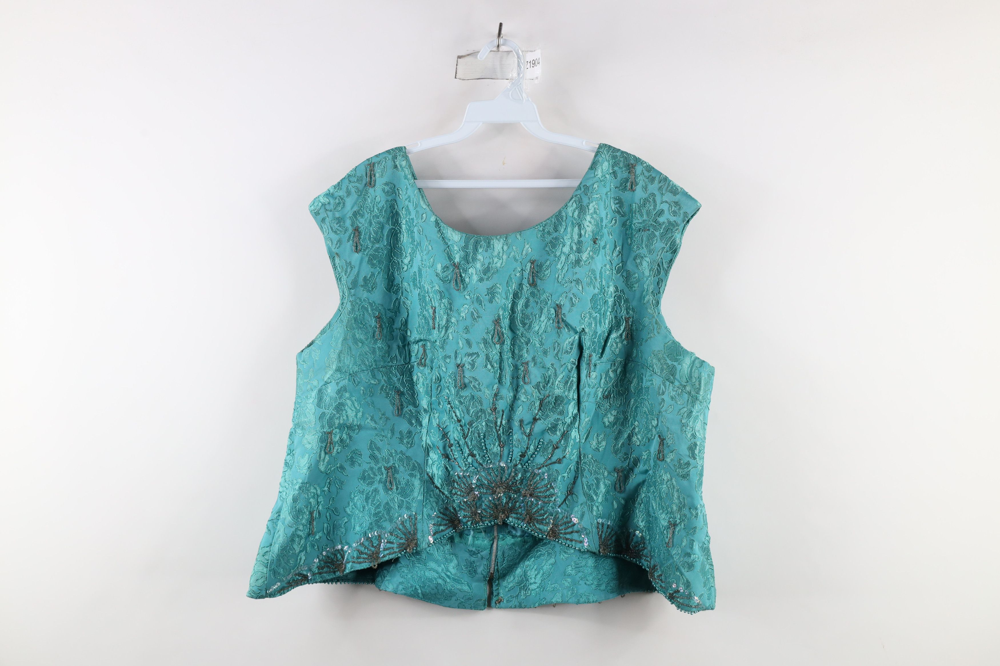 Vintage Vintage 50s 60s Rockabilly Beaded Silk Flower Blouse Top Size XL / US 12-14 / IT 48-50 - 1 Thumbnail