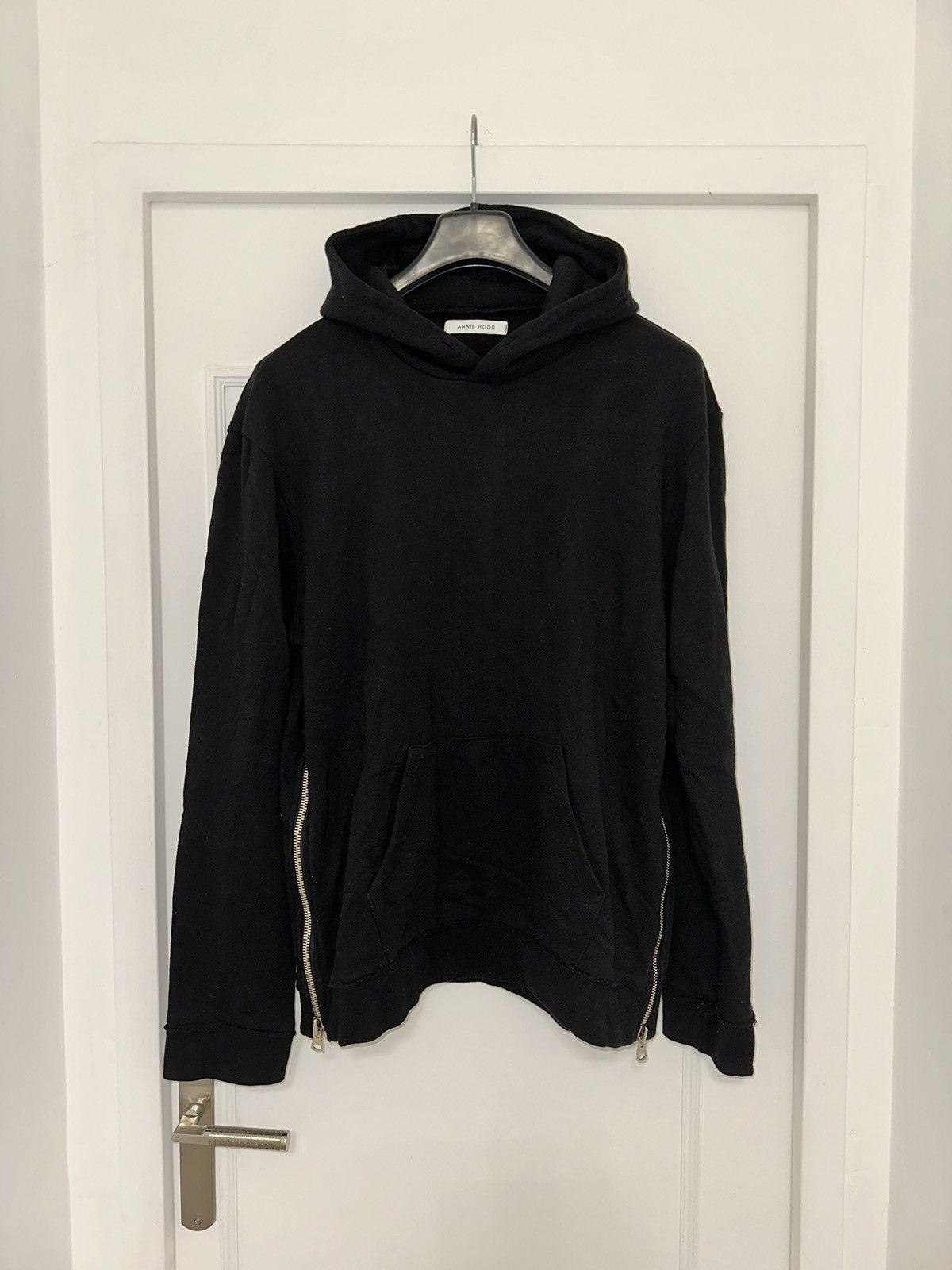 image of Annie Hood Black Hoodie Silver Side Zip, Men's (Size Large)