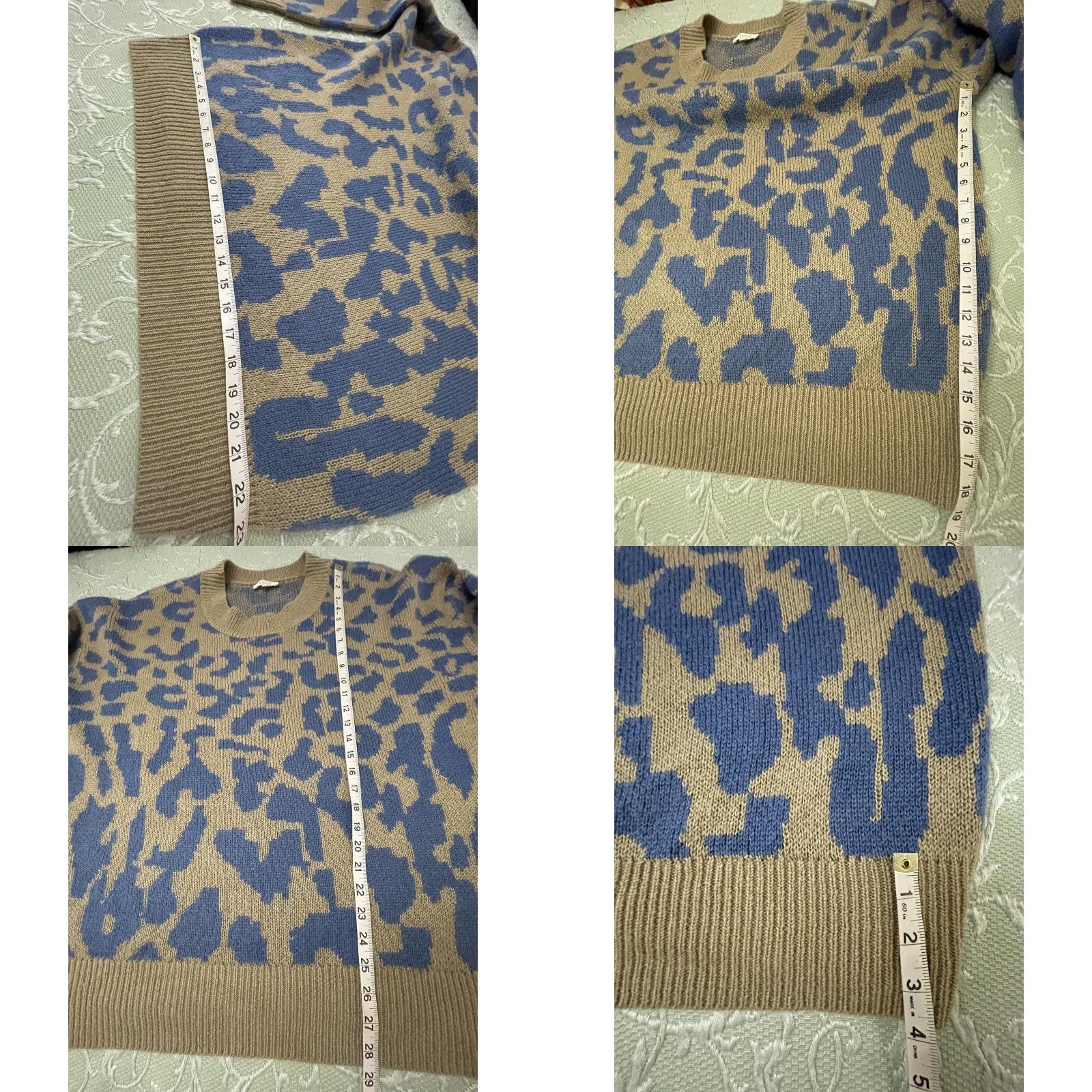 Vintage ODDI Sweater Womens 1XL/2XL Tan Blue Leopard Print Plus Size Pullover Crewneck Knit Long Sleeve Size XL / US 12-14 / IT 48-50 - 8 Thumbnail