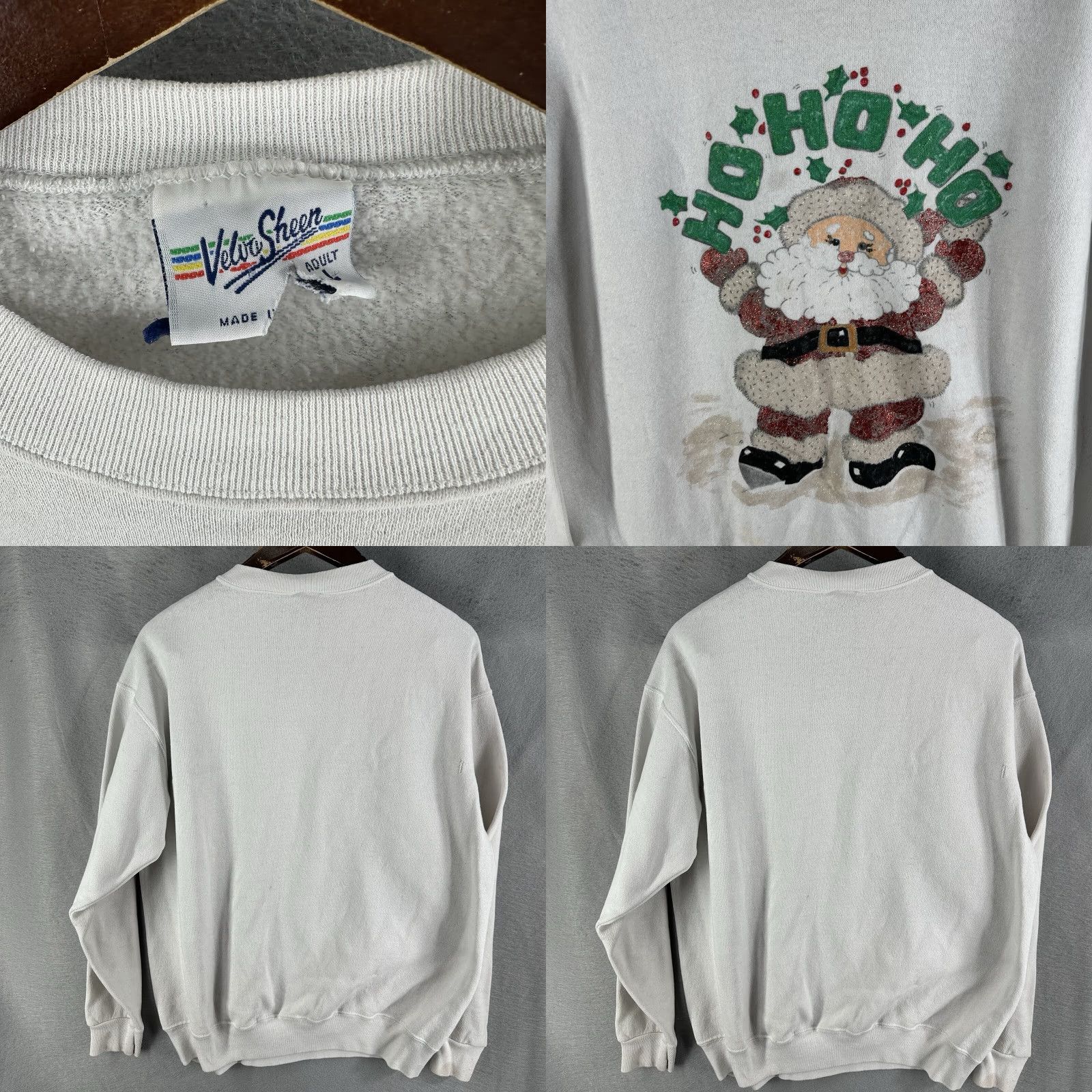 Velva Sheen VINTAGE Velva Sheen 90s Sweatshirt Crew Neck Pullover Large White Graphic Print Santa Mens Size US L / EU 52-54 / 3 - 8 Thumbnail