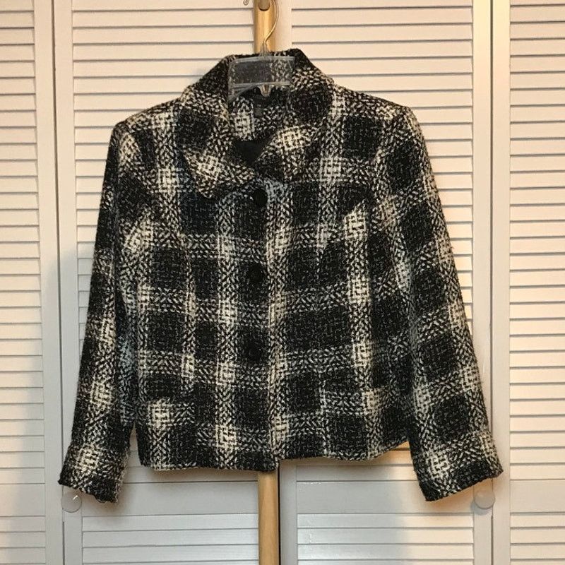 Other Investments Petites Y2K Tweed Black Plaid Collared Jacket PM Size M / US 6-8 / IT 42-44 - 1 Thumbnail