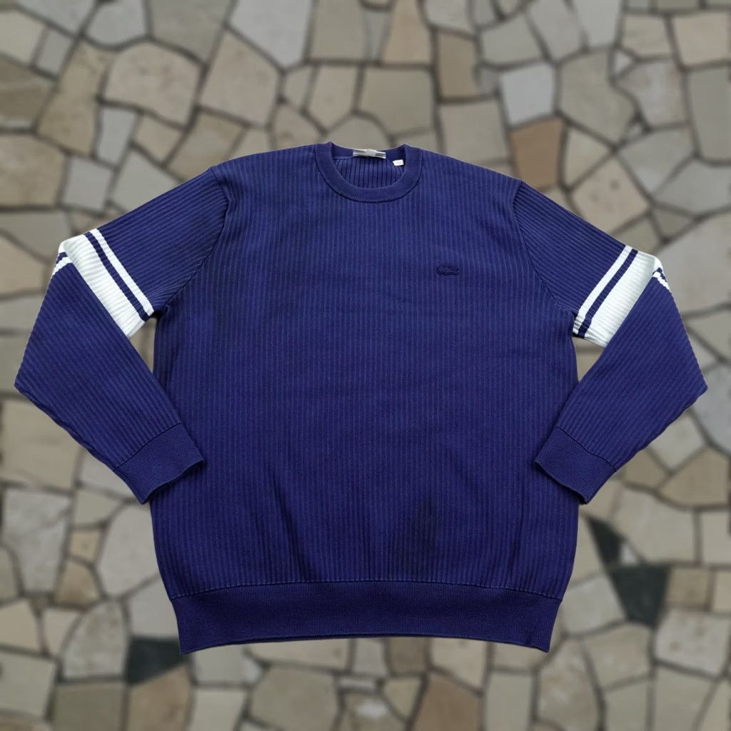 Lacoste Lacoste Sweater Mens XL Blue Ribbed Crew Neck Pullover Croc Logo Linen Blend Size US XL / EU 56 / 4 - 1 Thumbnail