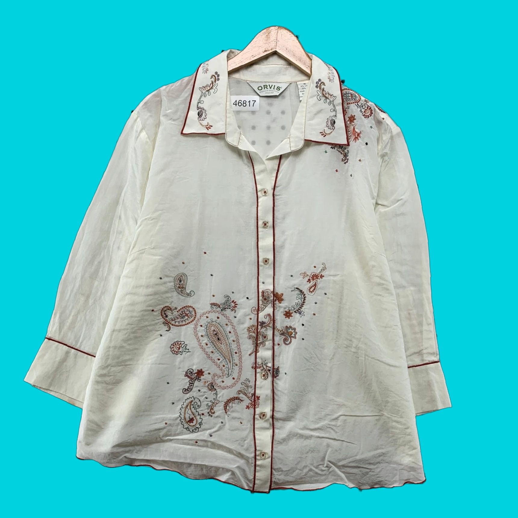 Orvis Orvis Silk Blouse Womens XL White Paisley Long Sleeve Button Cotton Blend Top Size XL / US 12-14 / IT 48-50 - 1 Thumbnail