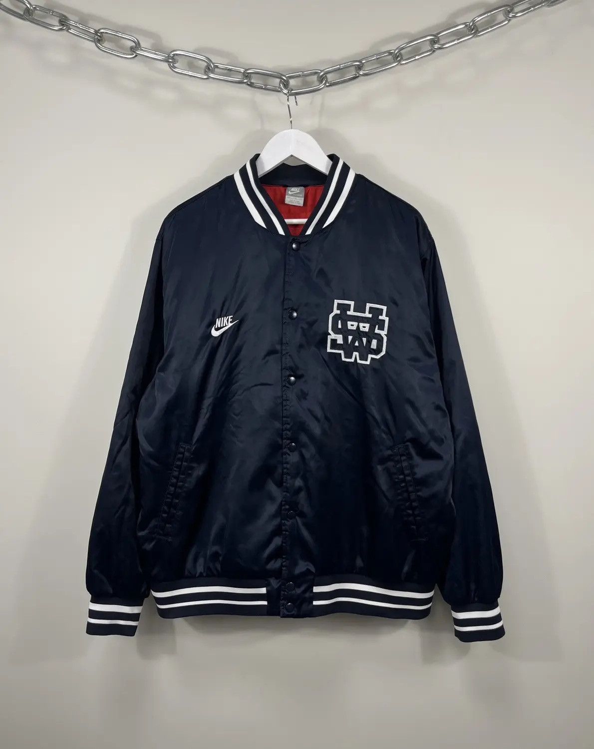 image of Nike Nsw Y2K Satin Varsity Bomber Jacket in Blue, Men's (Size 2XL)