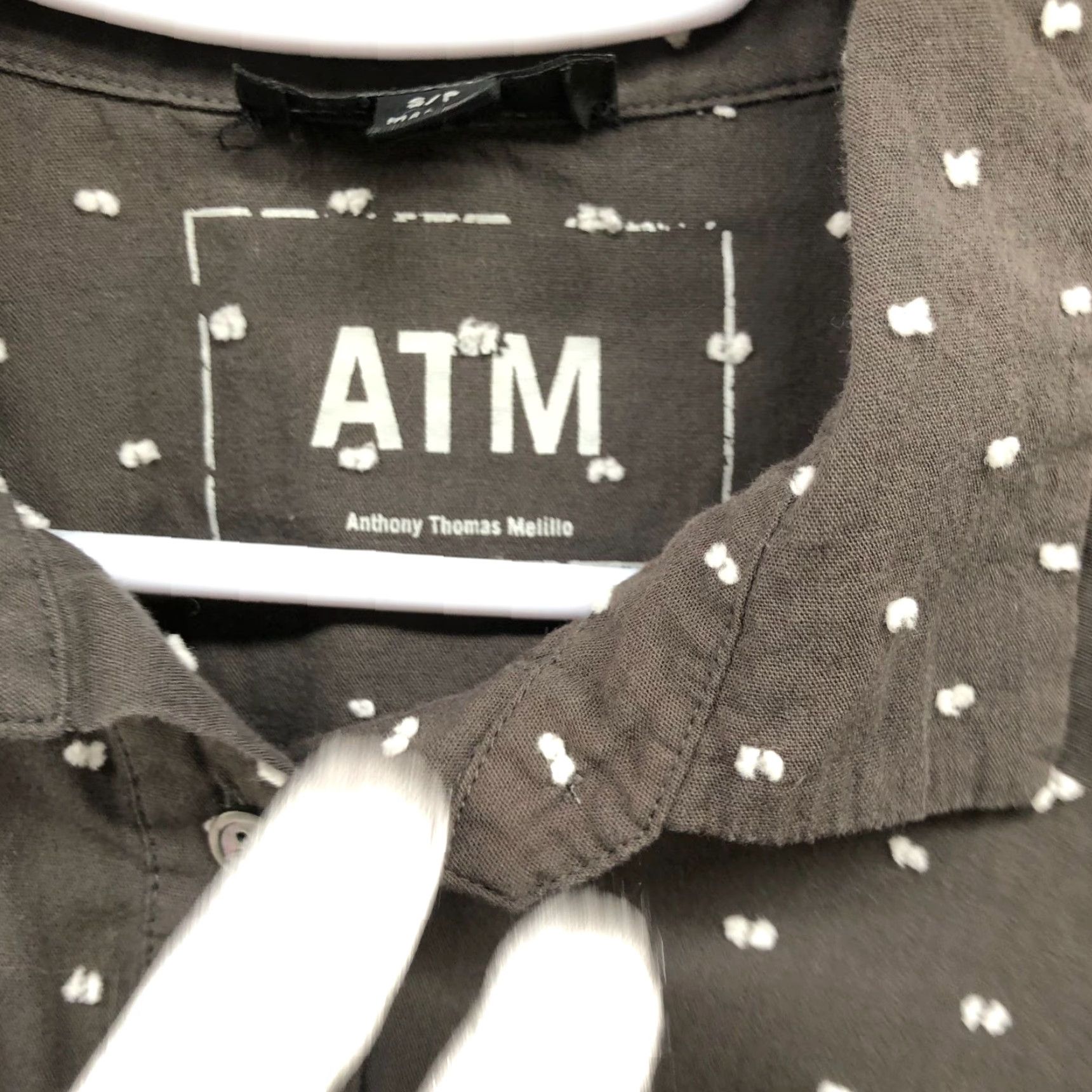 Vintage ATM Boyfriend Shirt Womens S Gray Clip Dot Long Sleeve Casual Cotton Button Down Collared Shirt Size S / US 4 / IT 40 - 6 Thumbnail