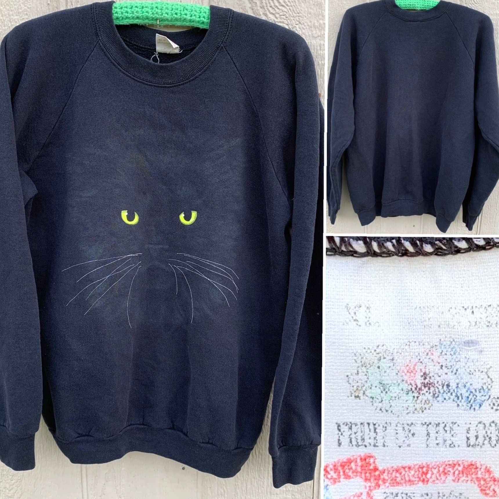 Fruit Of The Loom VINTAGE Fruit of the Loom Sweatshirt Raglan Black Cat Graphic Print Crew Neck XL Mens Size US XL / EU 56 / 4 - 2 Thumbnail