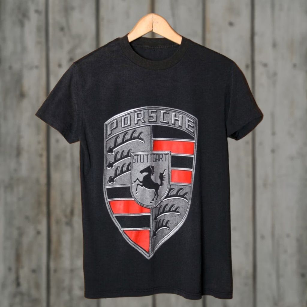 Logo 7 VINTAGE Porsche Stuttgart Black Graphic Logo T-Shirt XS Unisex Adults Short Sleeve Graphic Print 90s Mens Womens Boys Girls Size US L / EU 52-54 / 3 - 1 Thumbnail