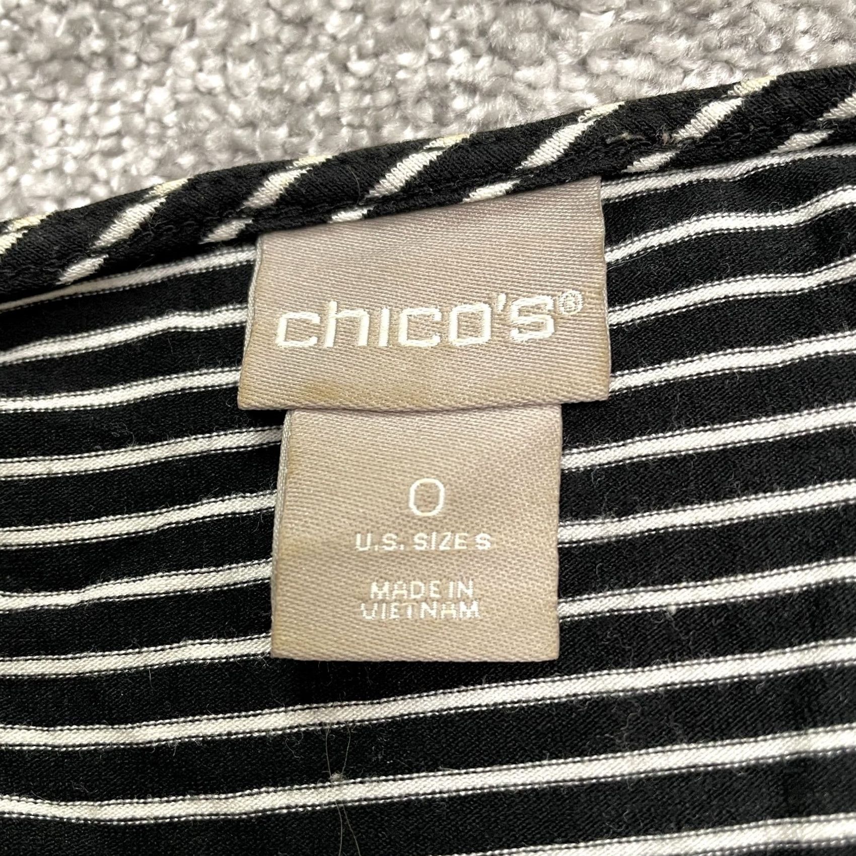 Vintage Chico's Shift T-Shirt Dress Womens 0 Black White Striped Long Sleeve Pockets Casual Shirt Dress Size XS / US 0-2 / IT 36-38 - 5 Thumbnail