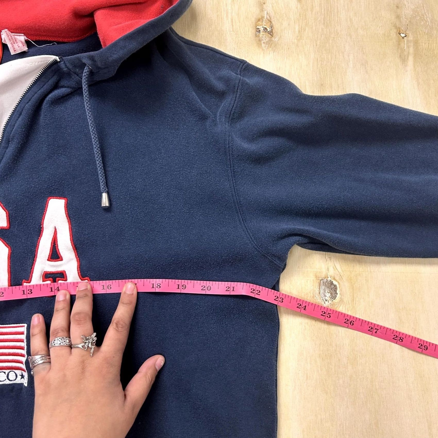 CO Vintage Liz & Co. Hoodie Womens Small Blue USA Flag Fleece 1/4 Zip Sweatshirt Size S / US 4 / IT 40 - 4 Thumbnail