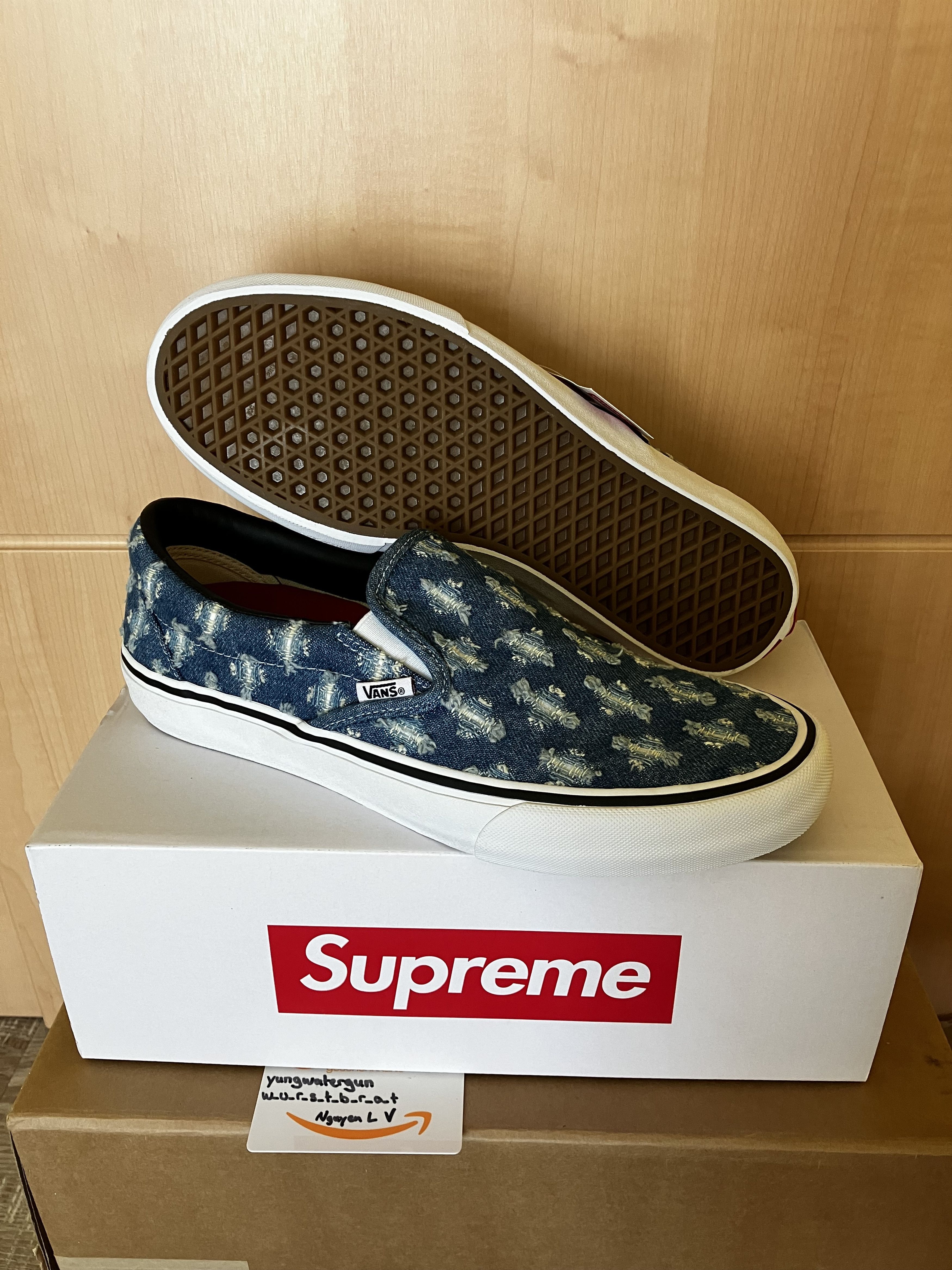 Supreme × Vans Supreme x Vans Hole Punch Denim Slip-On Pro Blue 