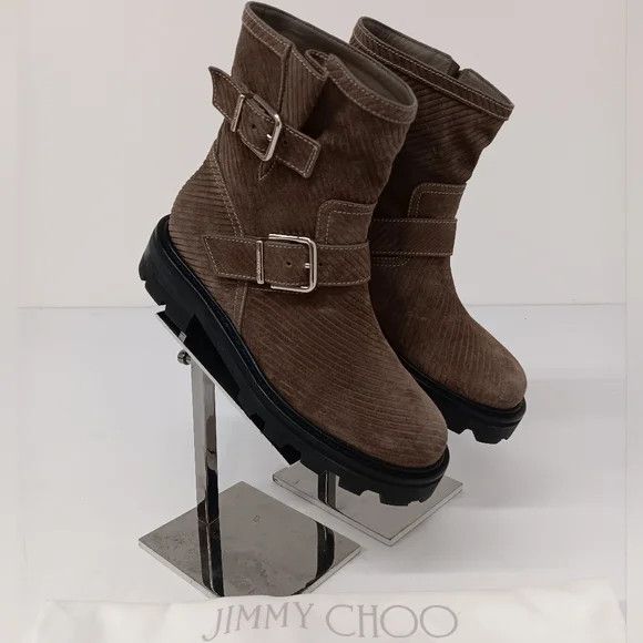 Jimmy Choo Jimmy Choo Youth II Corduroy Clay Suede Moto Boots - EU36.5 Size US 6.5 / IT 36.5 - 1 Thumbnail