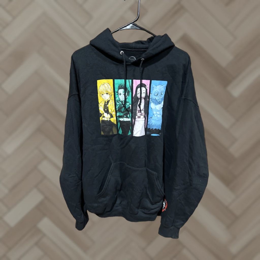 Vintage Demon Slayer Kimetsu no Yaiba Men XL Graphic Black Hoodie Pullover Long Sleeve Sweatshirt Drawstring Hoodie Logo Pockets All Seasons Anime Cartoon Size US XL / EU 56 / 4 - 1 Thumbnail