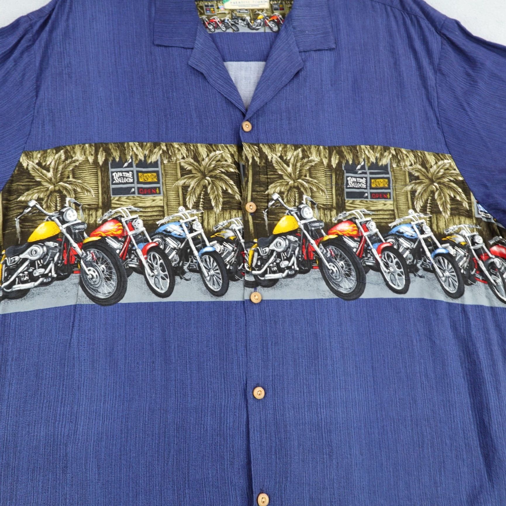 Paradise Found VINTAGE Paradise Found Shirt Mens 3XL Blue Hawaiian Motorcycles Biker Aloha Camp Shirt Size US XXL / EU 58 / 5 - 6 Thumbnail