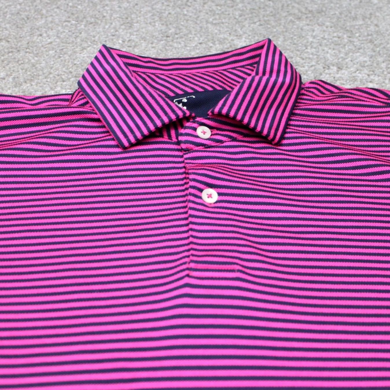 Vintage F&G Tech Polo Shirt Mens Large Pink/Blue Striped Wicking Polyester Short Sleeve Shirt Size US L / EU 52-54 / 3 - 5 Thumbnail