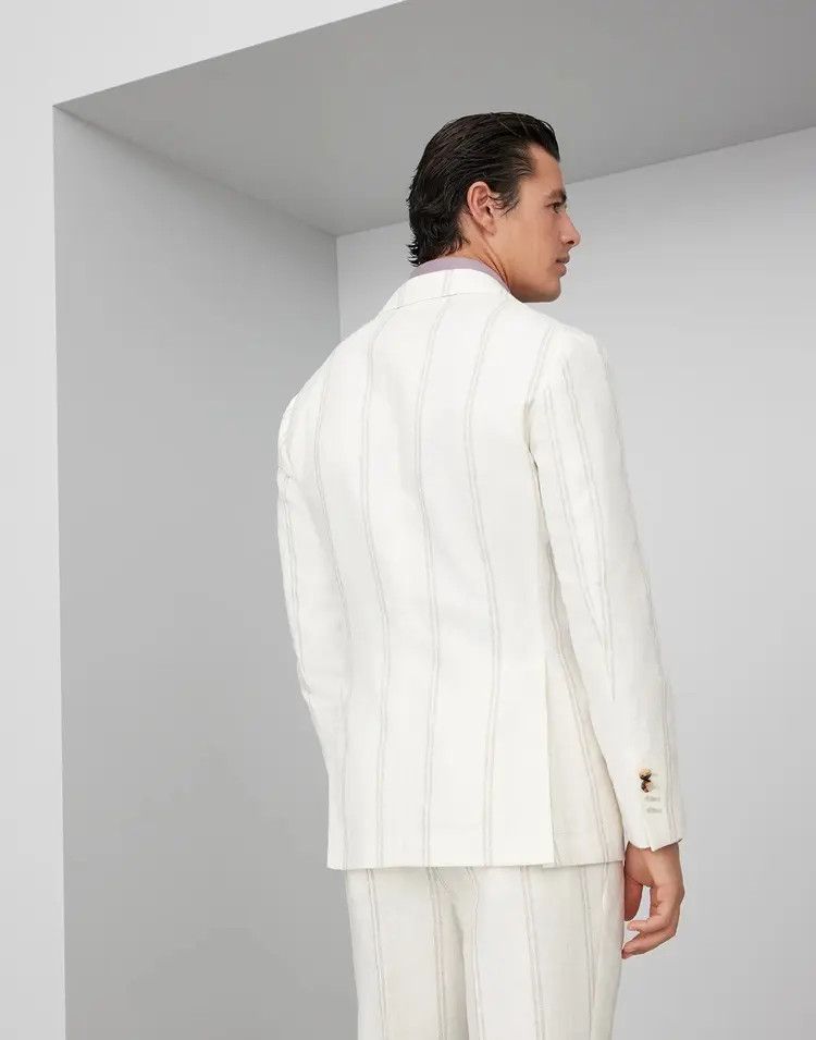 Brunello Cucinelli o1w1db10725 Jacket Linen in Open White Size US L / EU 52-54 / 3 - 3 Thumbnail