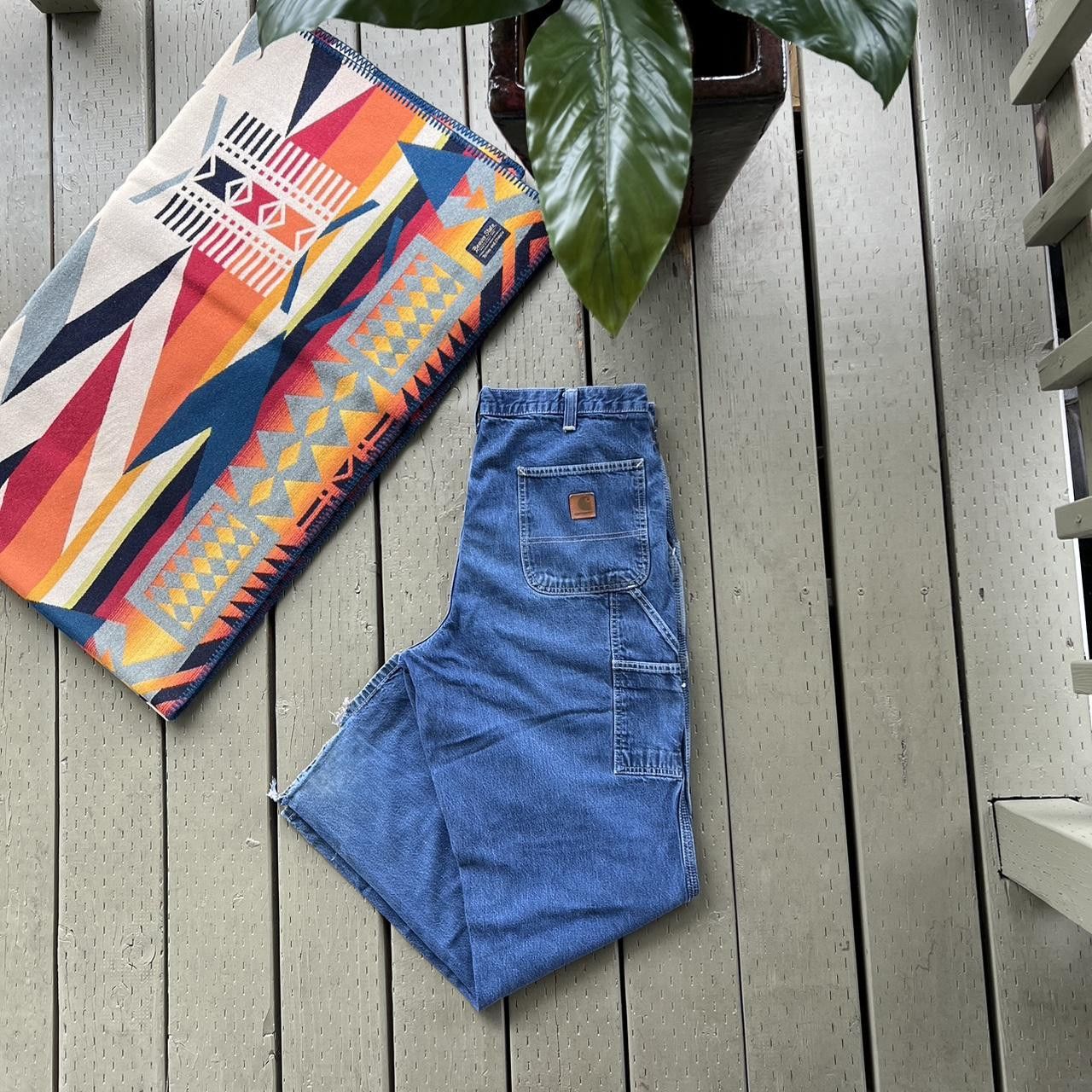 Carhartt Vintage Y2K Carhartt denim thrashed blue work wear pants Size US 36 / EU 52 - 3 Thumbnail