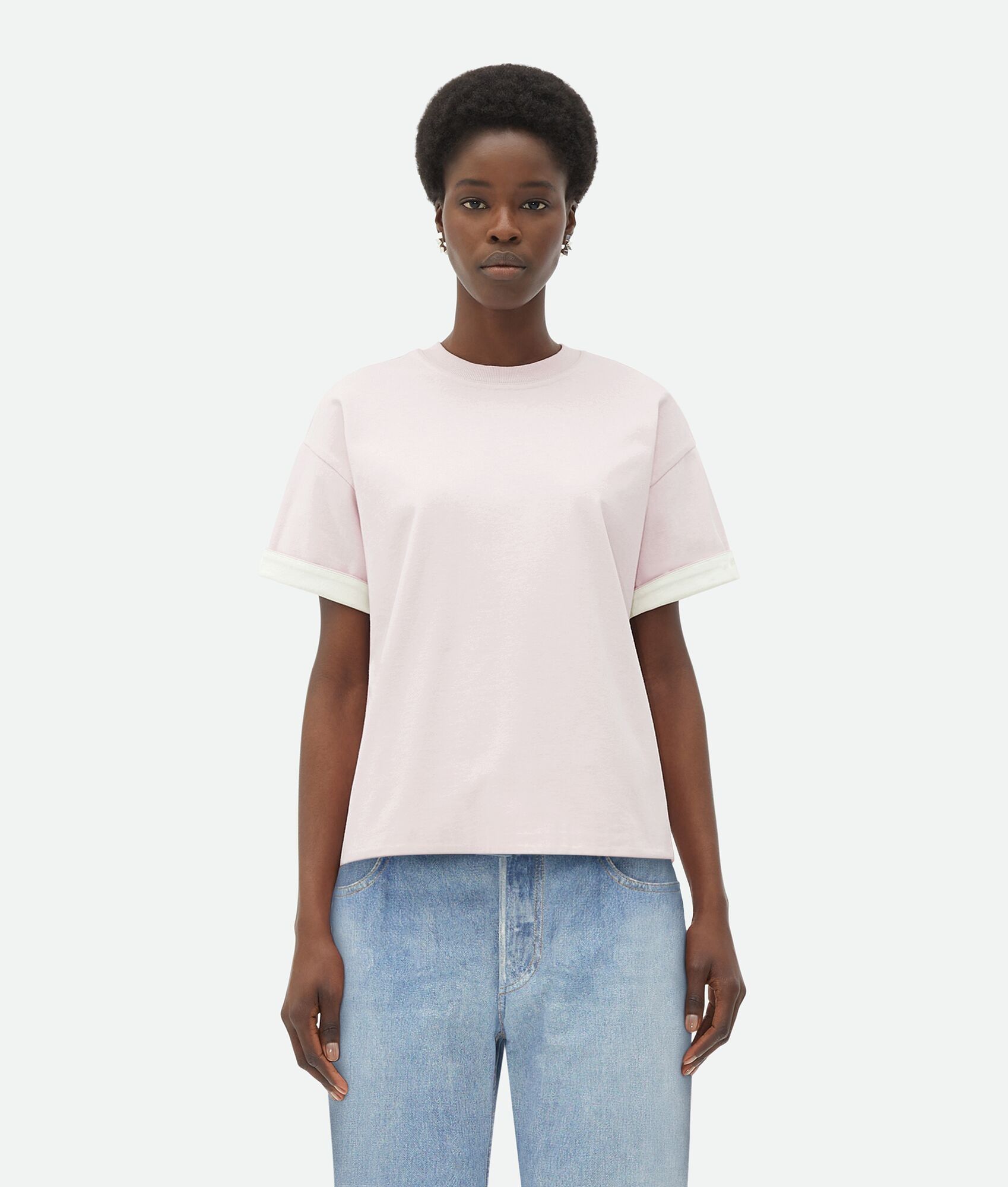 Bottega Veneta o1n1vont0325 Double Layer Relaxed Cotton T-Shirt Light Pink Size S / US 4 / IT 40 - 1 Thumbnail